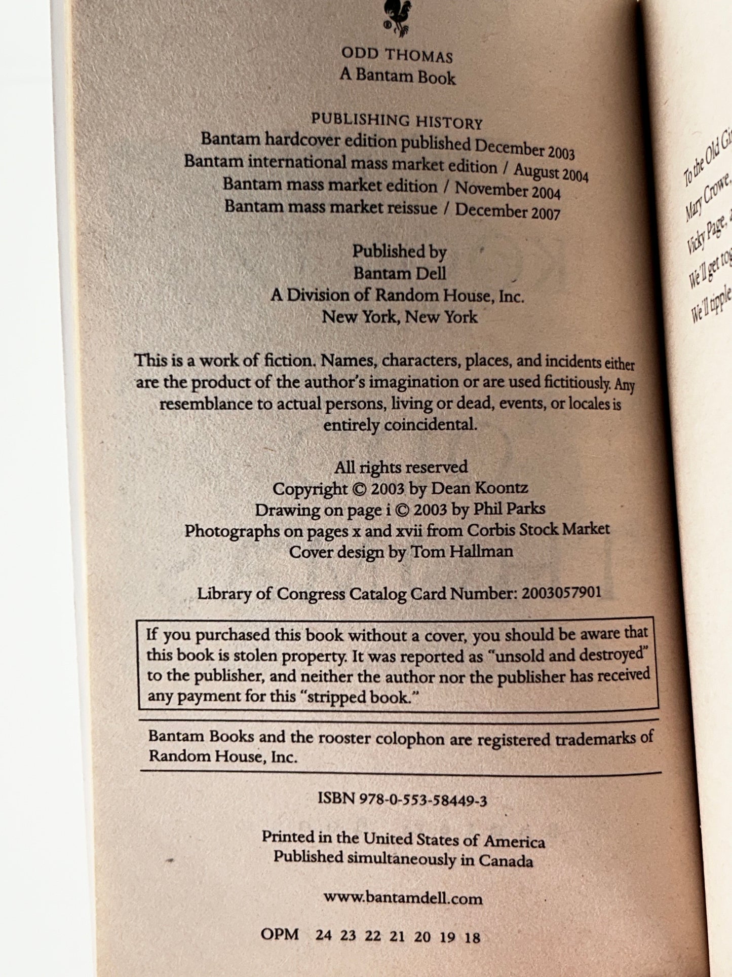 Odd Thomas BANTAM Paperback Dean Koontz SF11