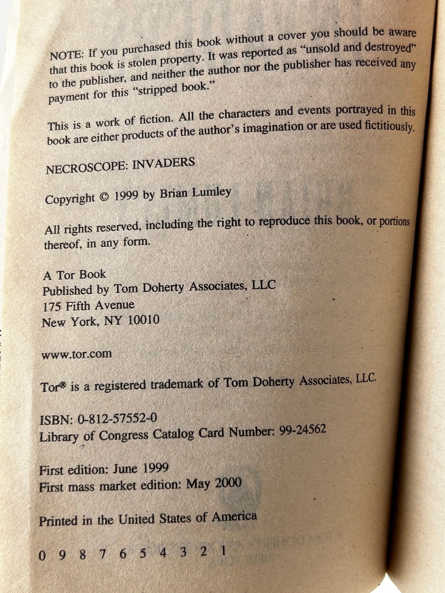 Necroscope Invaders TOR Paperback Brian Lumley SF12