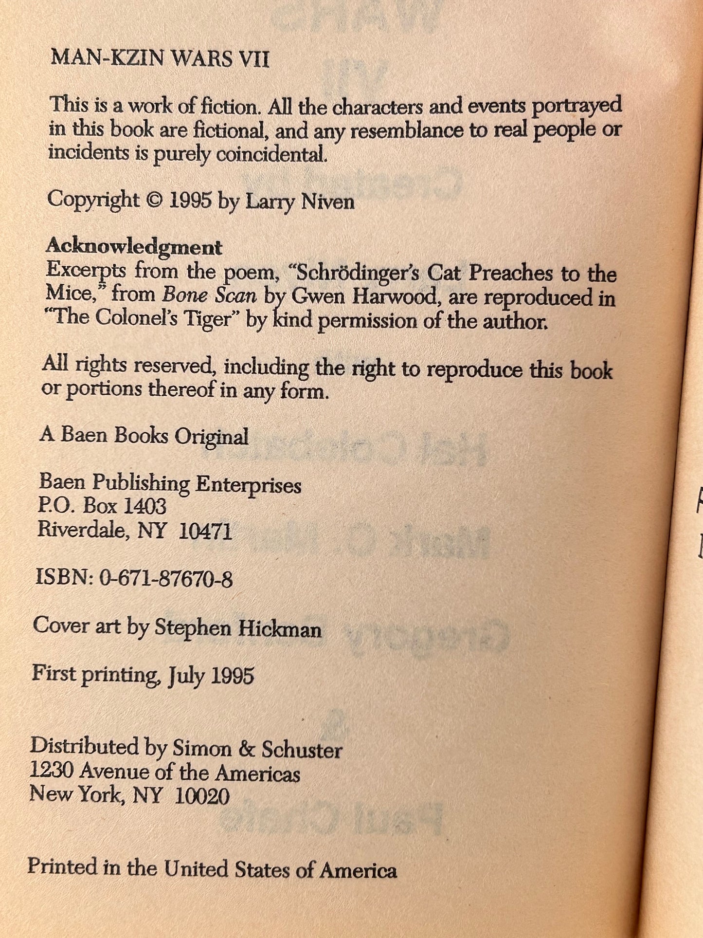 Man-Kzin Wars VII BAEN Paperback Niven, Benford, Martin SF04