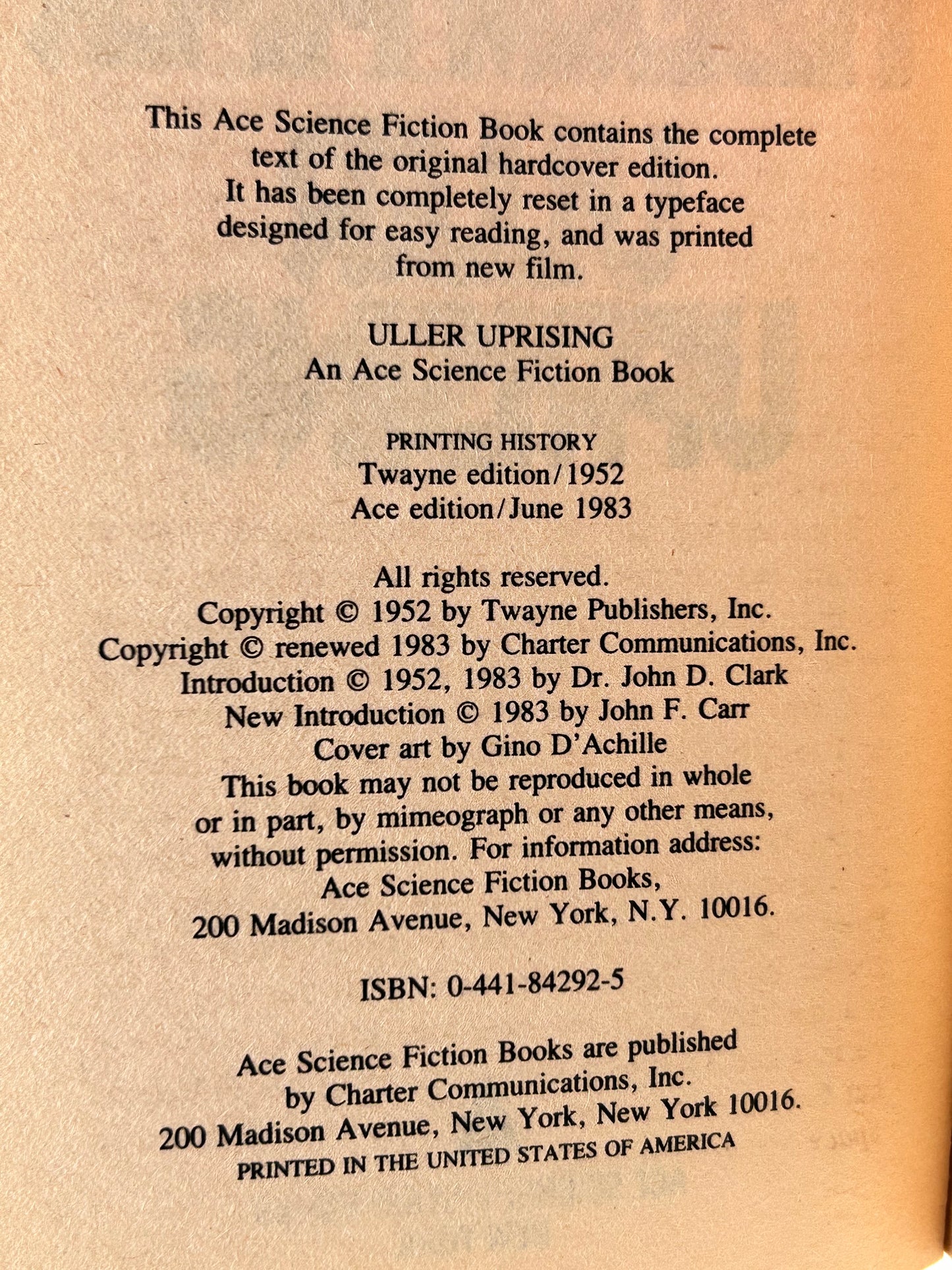 Uller Uprising ACE Paperback H. Beam Piper SF04
