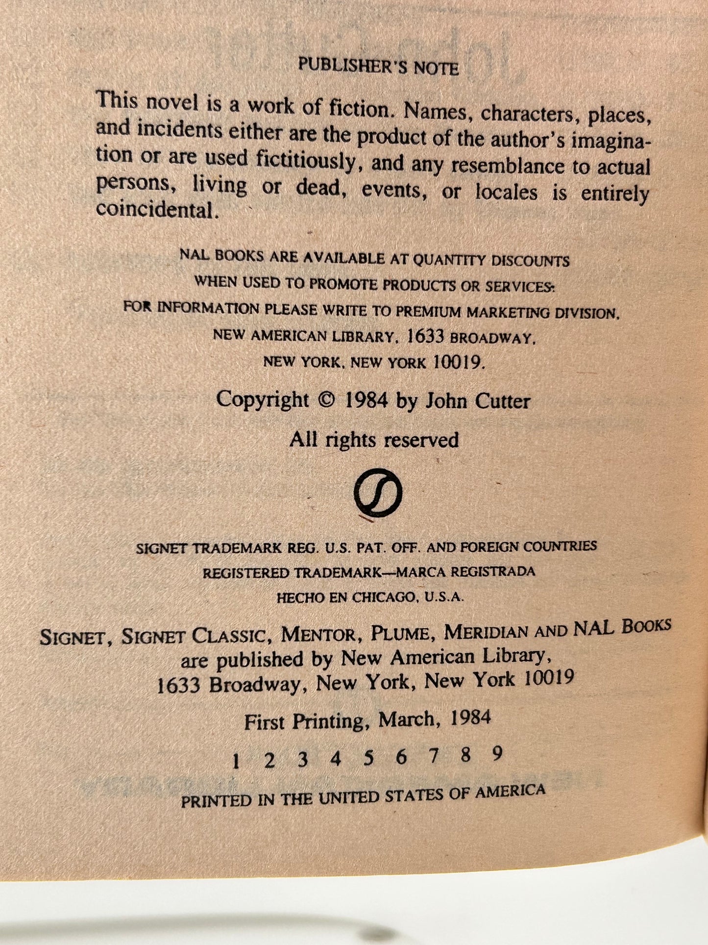 Specialist: A Talent For Revenge SIGNET Paperback John Cutter ACW1