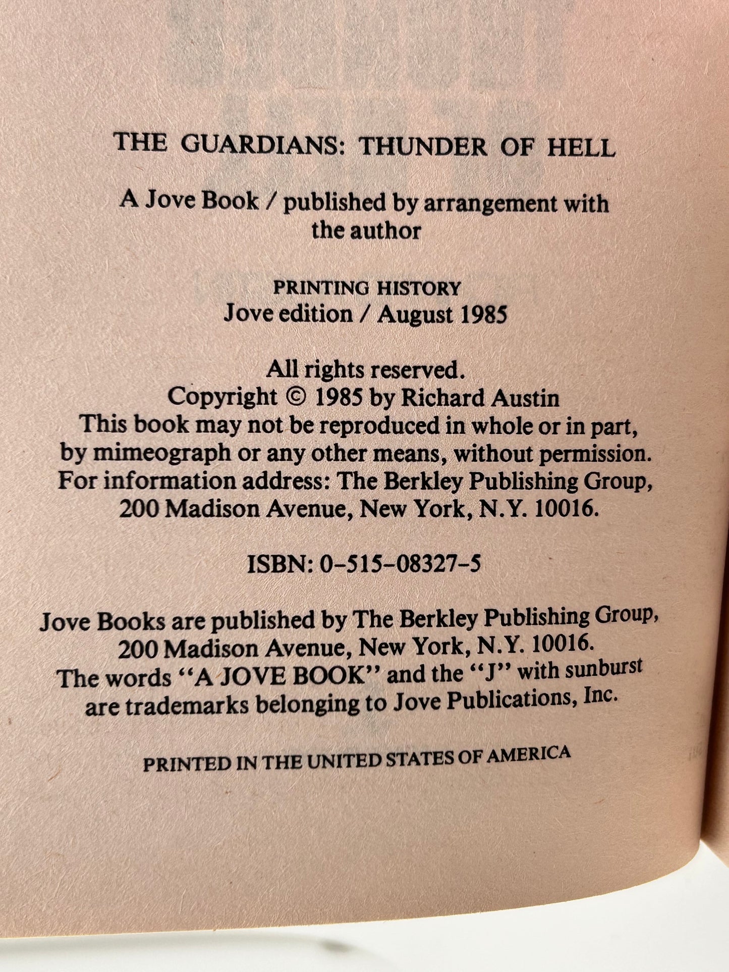 Guardians: Thunder Of Hell JOVE Paperback Richard Austin ACW1