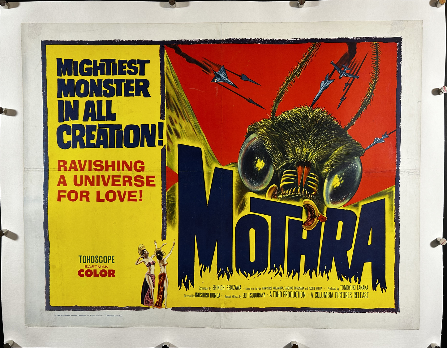 Mothra Original Half Sheet Poster Linen-backed And Restored 1962 TOHO