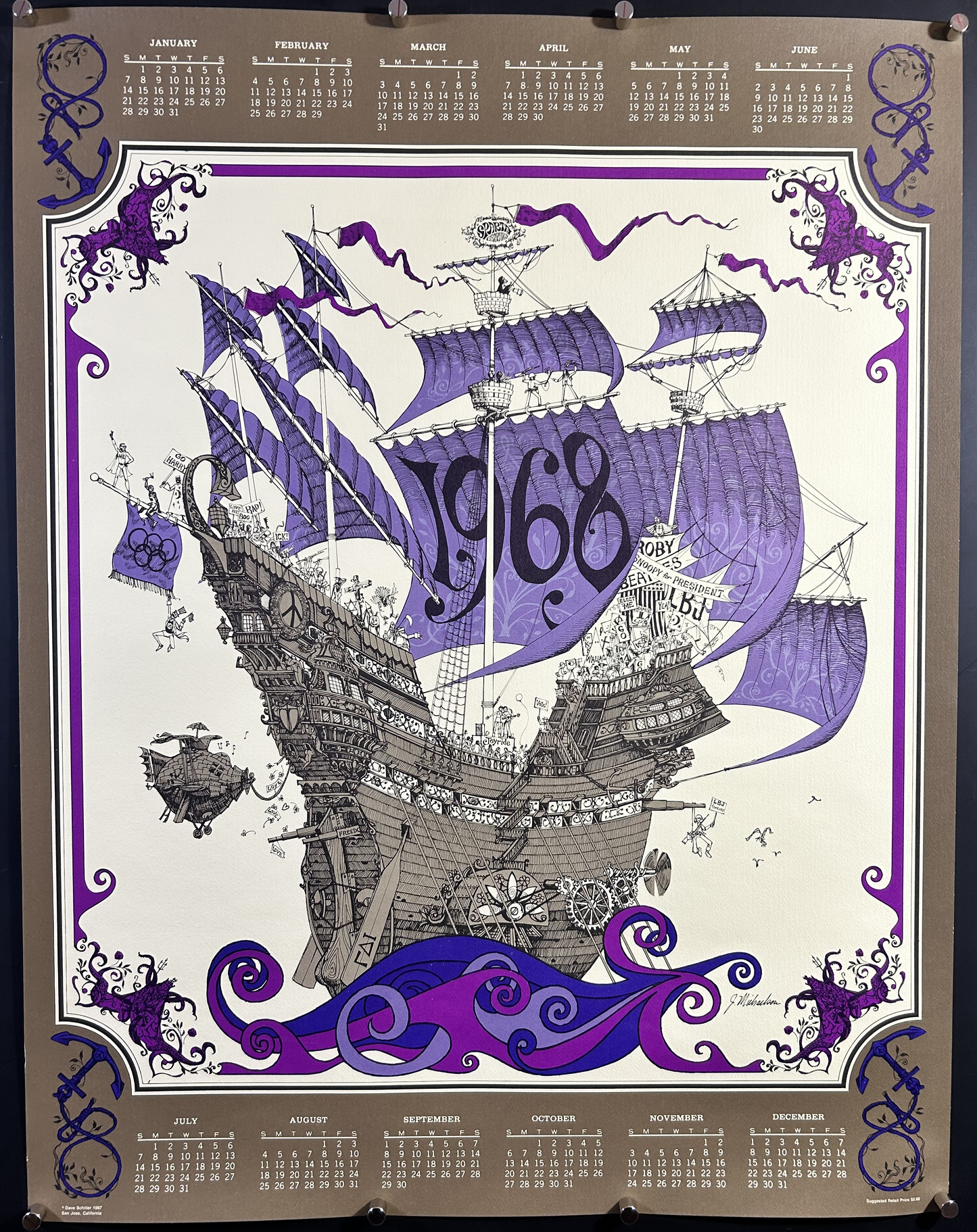 David Schiller Original 1968 Calendar Art Print Sparta Graphics