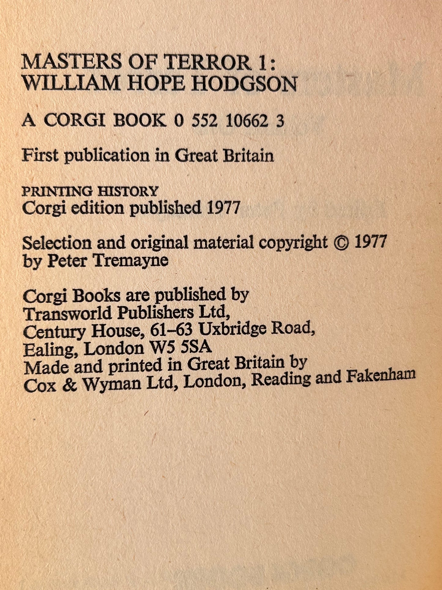 Masters Of Horror Vol. 1 CORGI Paperback William Hope Hodgson HS4