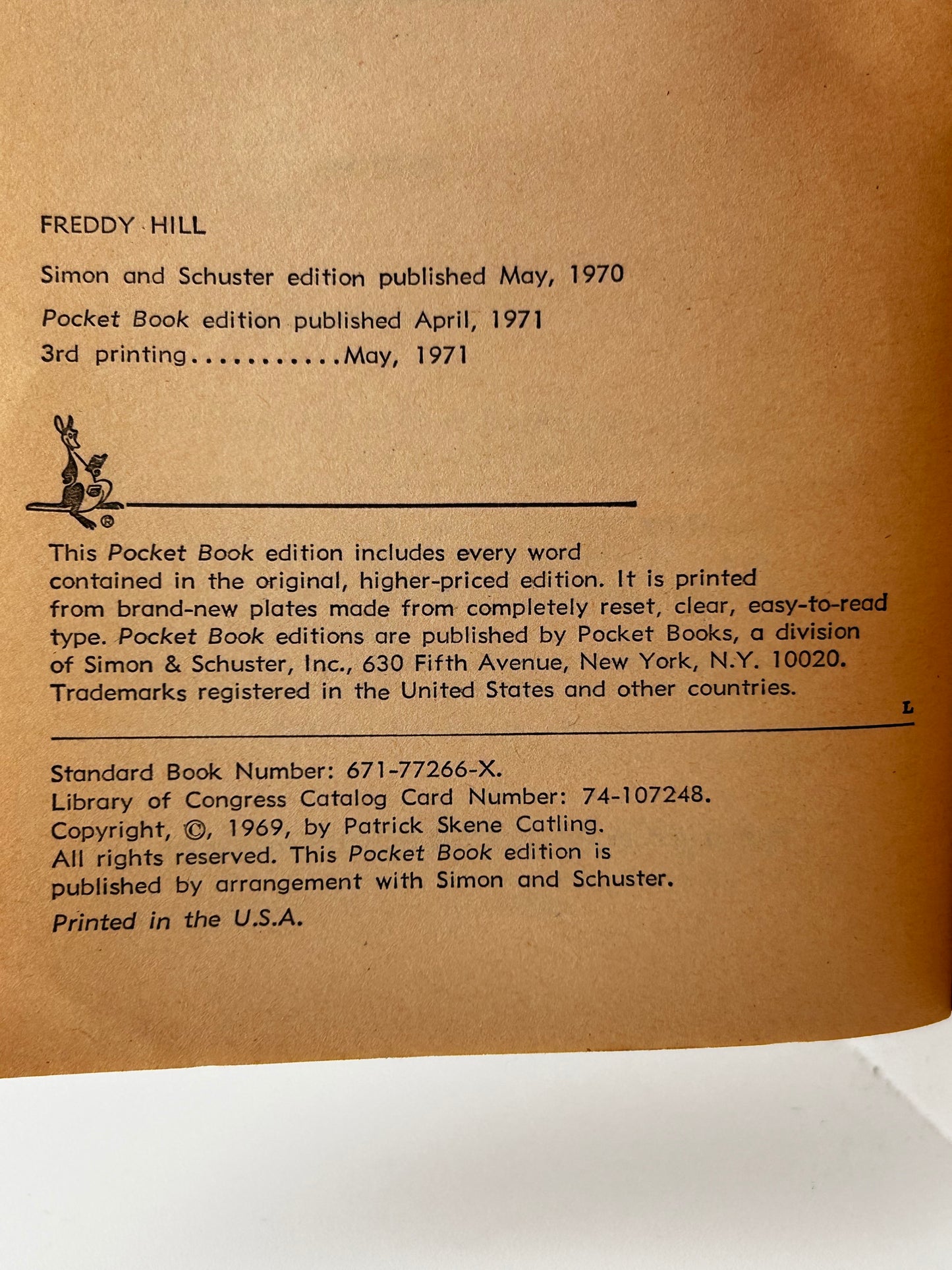 Freddy Hill POCKET Paperback Patrick Skene Catling HS4