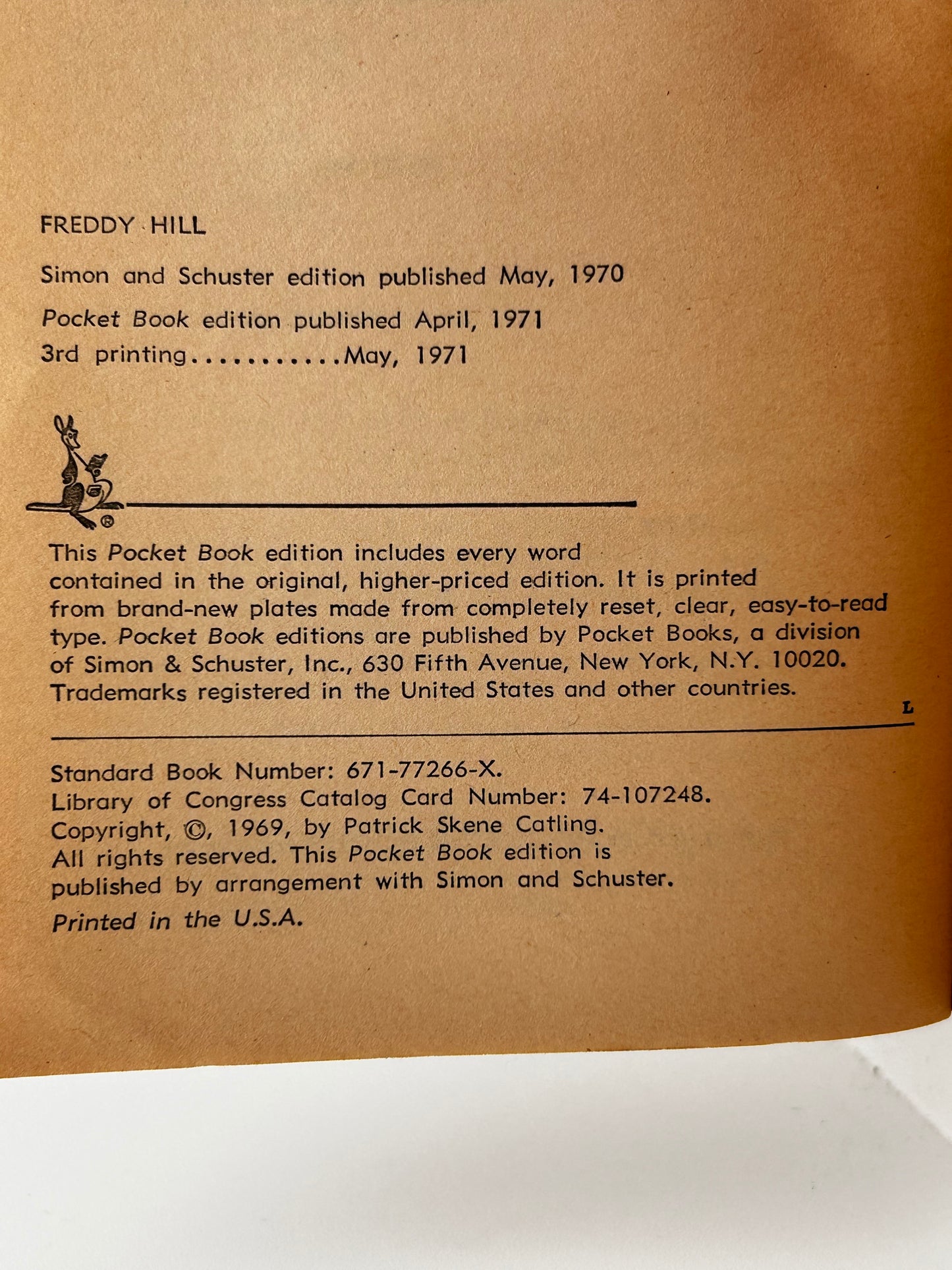 Freddy Hill POCKET Paperback Patrick Skene Catling  HS4