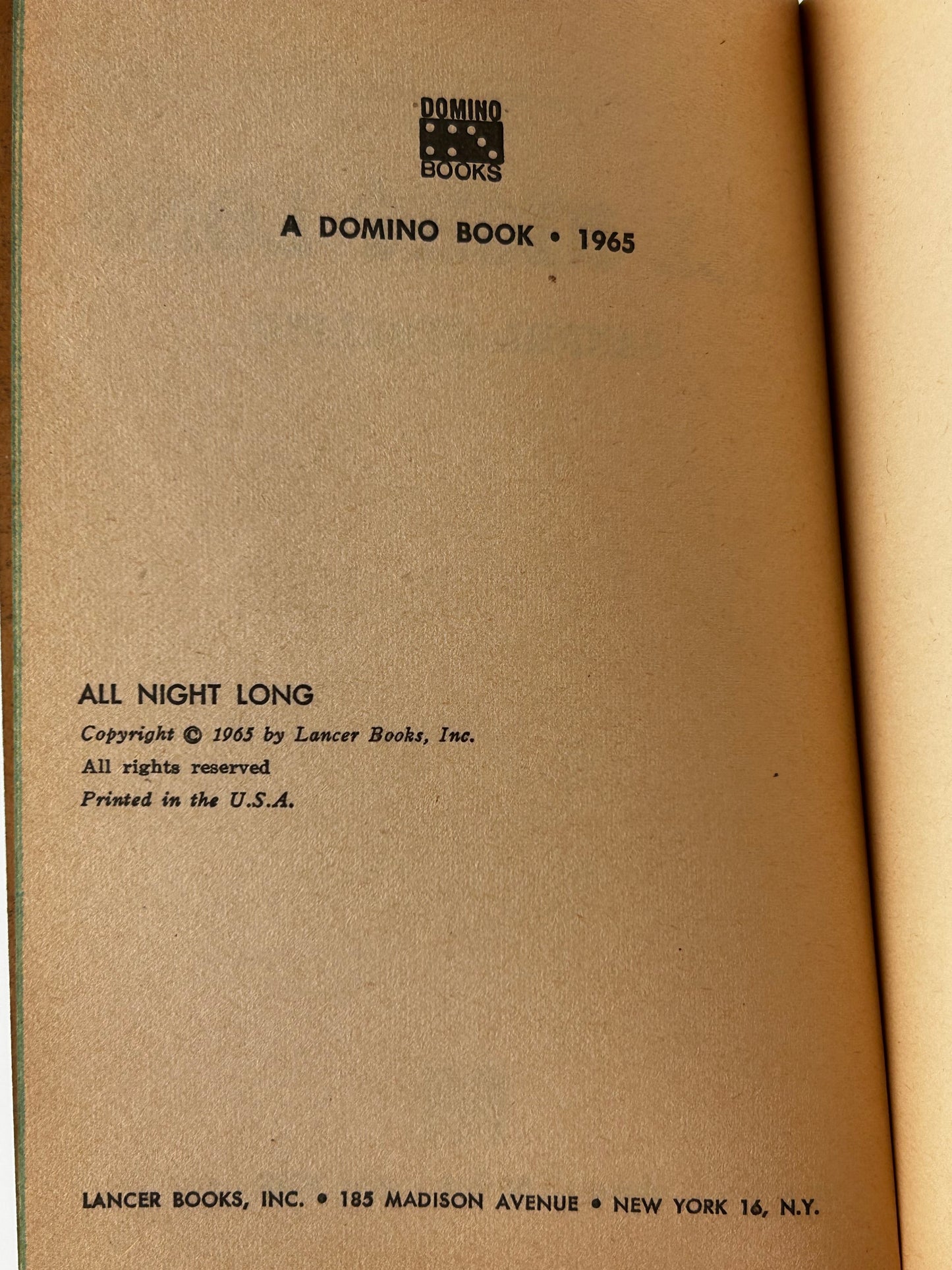 All Night Long DOMINO Paperback Sandra Sterling SF06