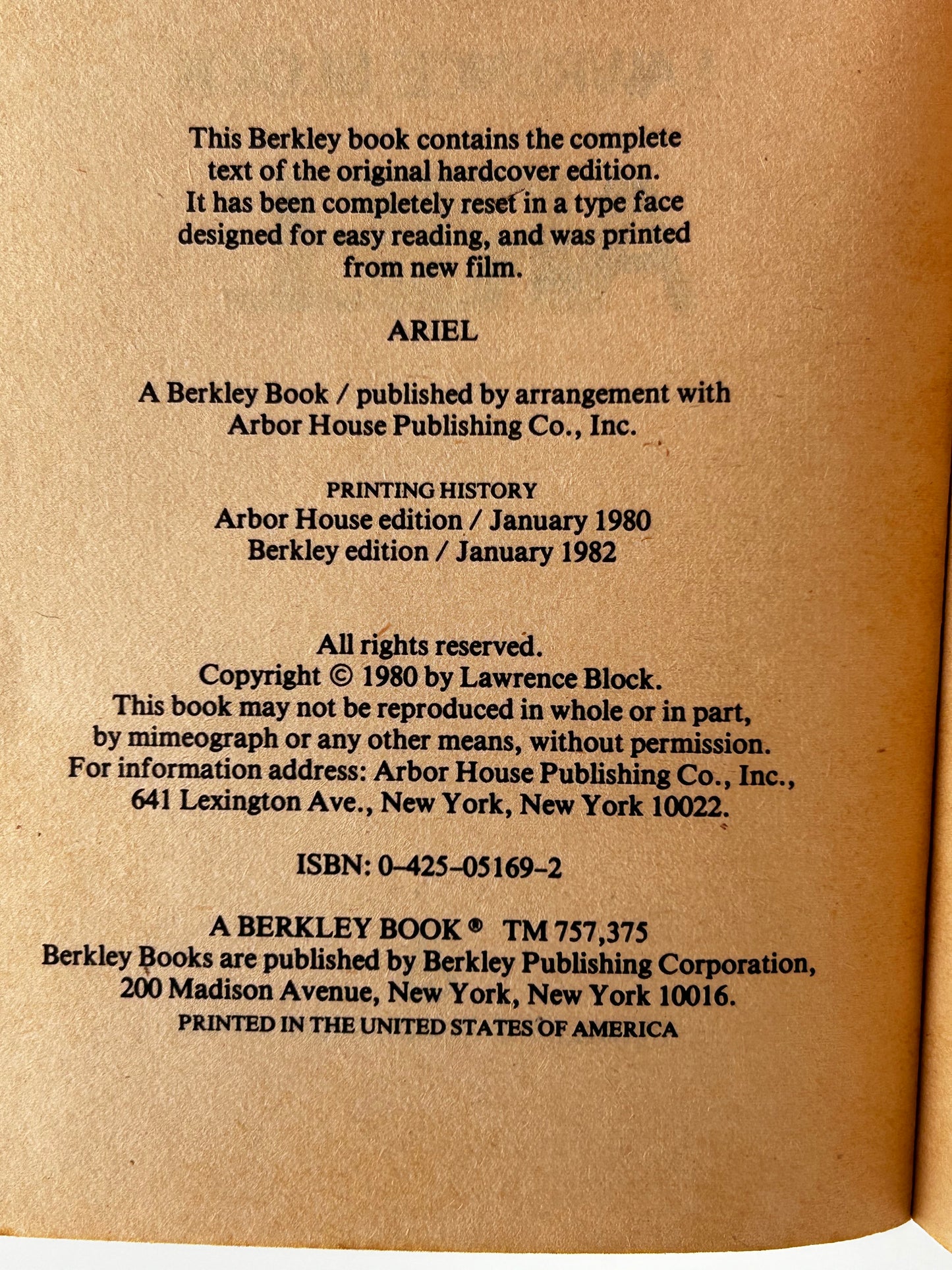 Ariel BERKLEY Paperback Lawrence Block SF11
