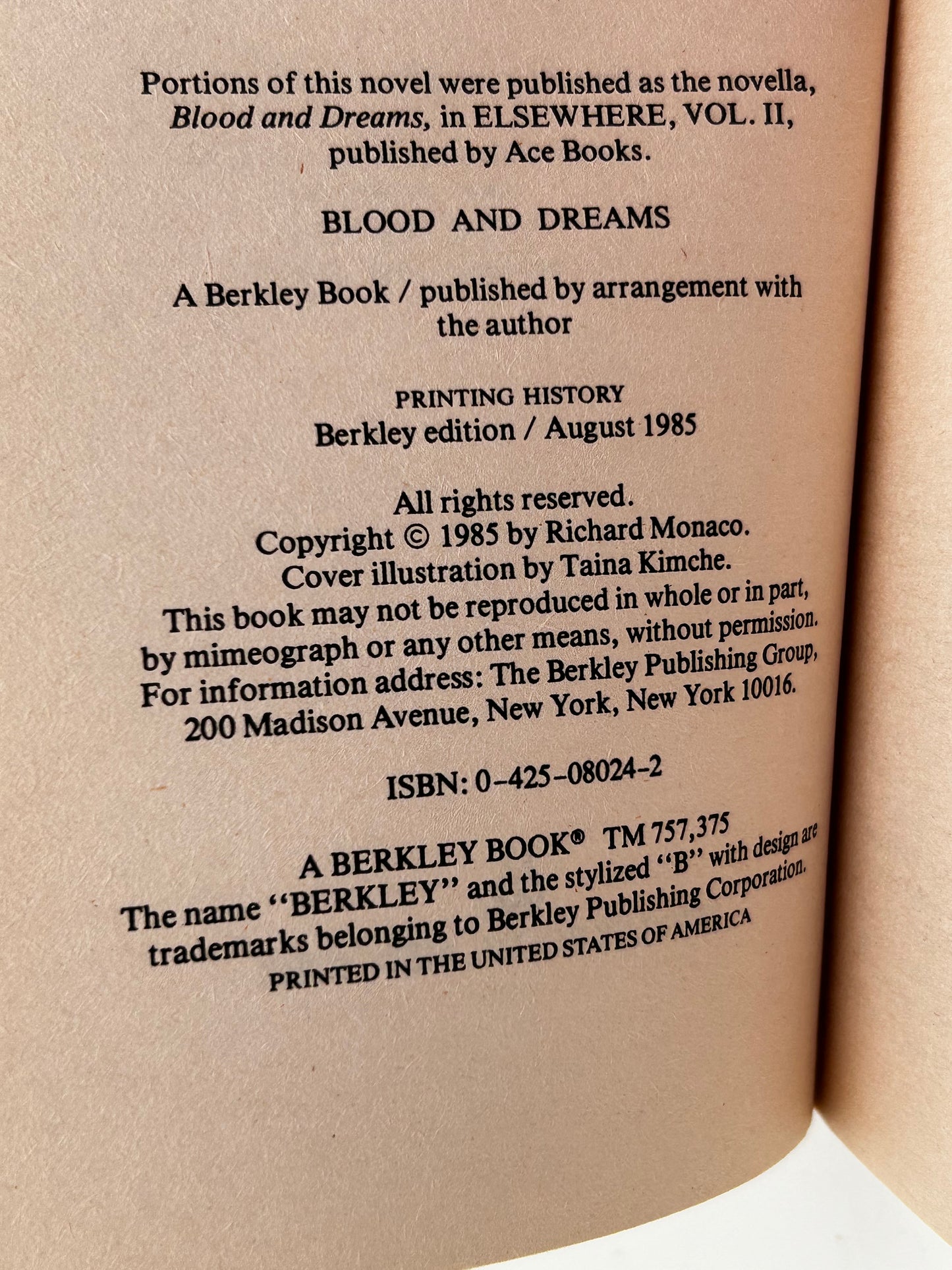 Blood And Dreams BERKLEY Paperback Richard Monaco SF11