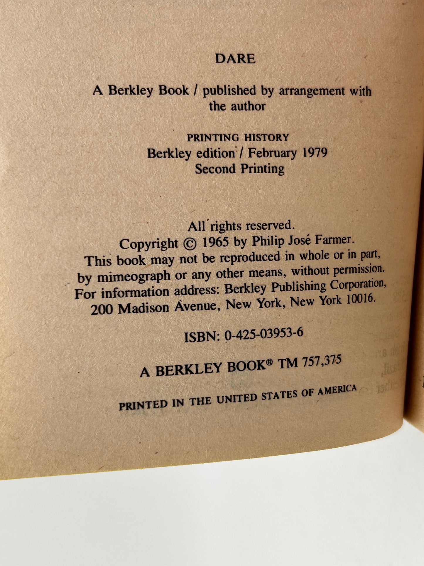 Dare BERKLEY Paperback Philip Jose Farmer SF11