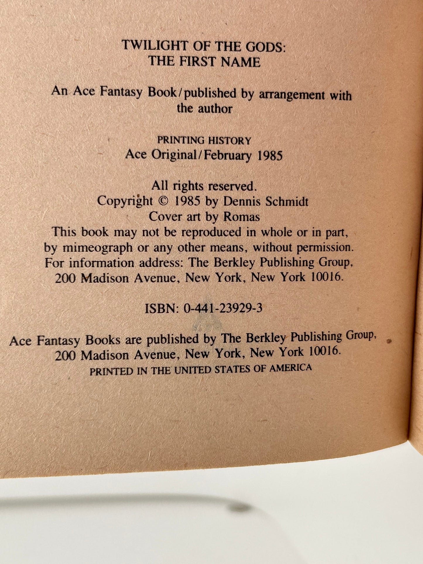 Twilight Of The Gods: The First Name ACE Paperback Dennis Schmidt FW1