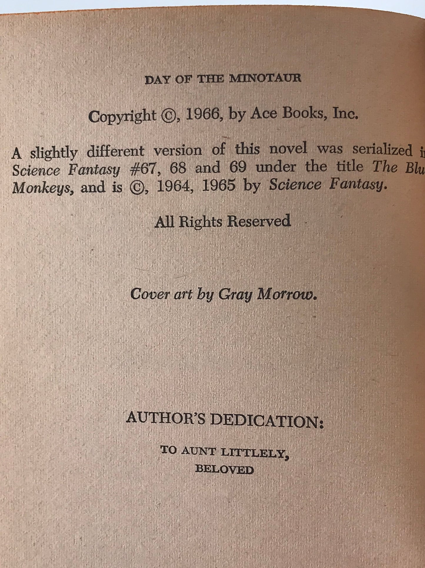 Day of the Minotaur ACE Paperback Thomas Burnett Swann SF01