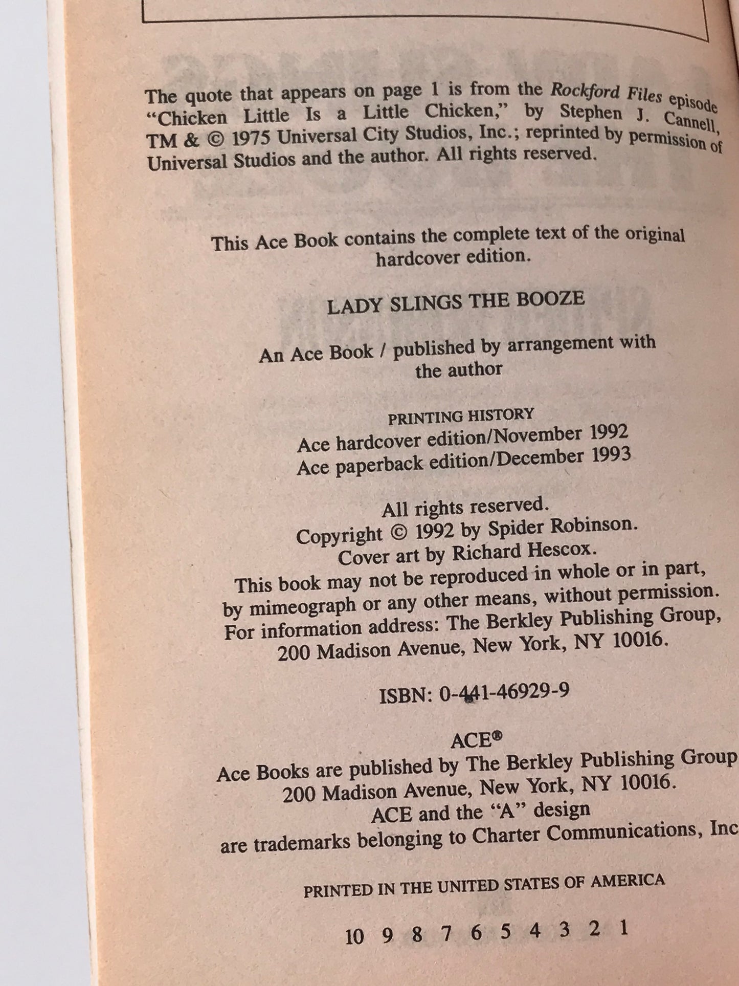 Lady Slings The Blues ACE Paperback Spider Robinson SF01