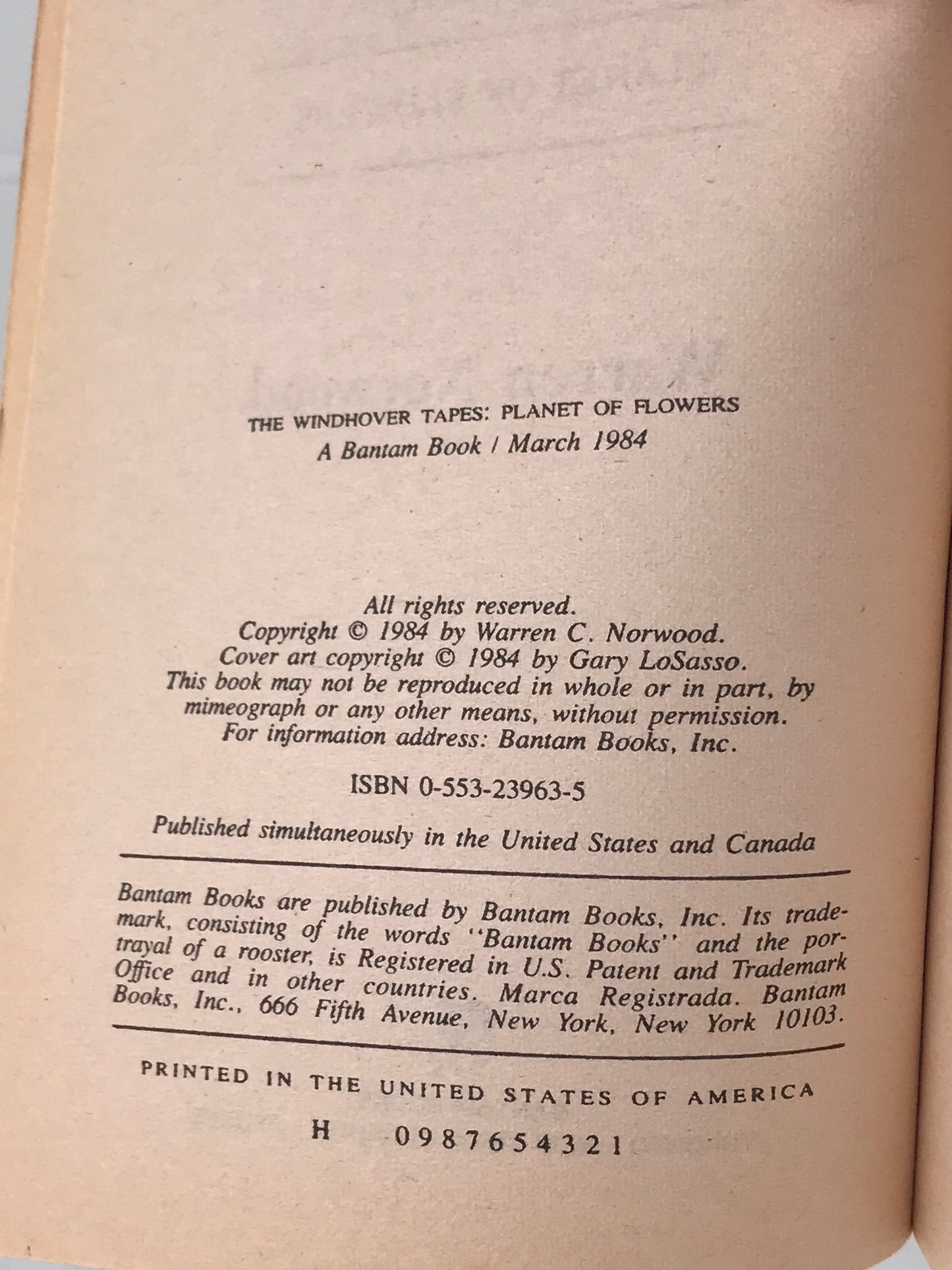 Windhover Tapes Planet Of Flowers BANTAM Paperback Warren Norwood SF01