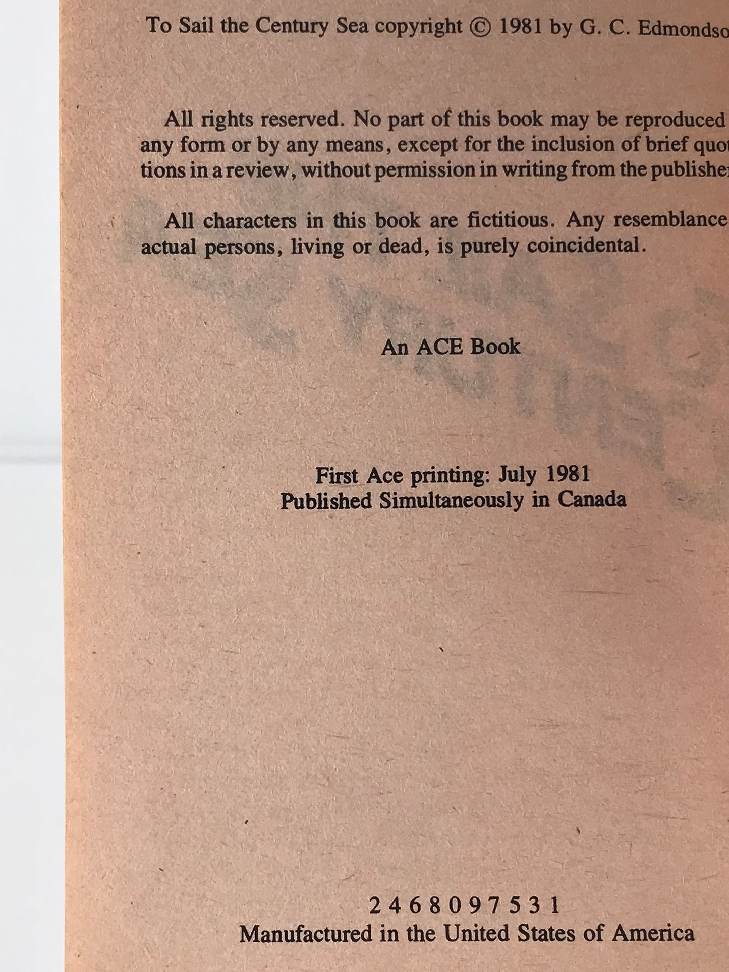 To Sail The Century Sea ACE Paperback G. C. Edmondson SF01