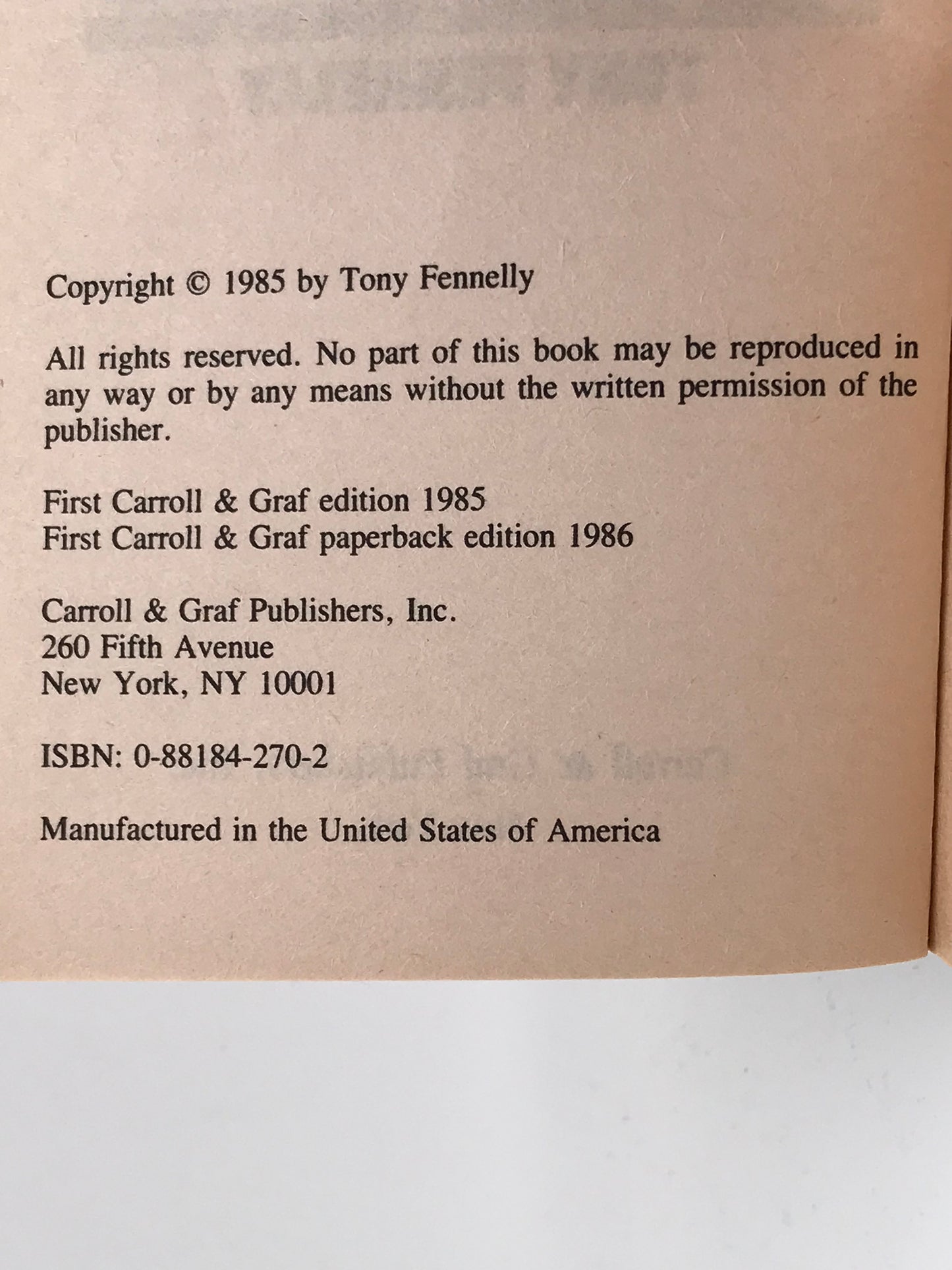 Glory Hole Murders CARROLL & GRAF Paperback Tony Fennelly H01