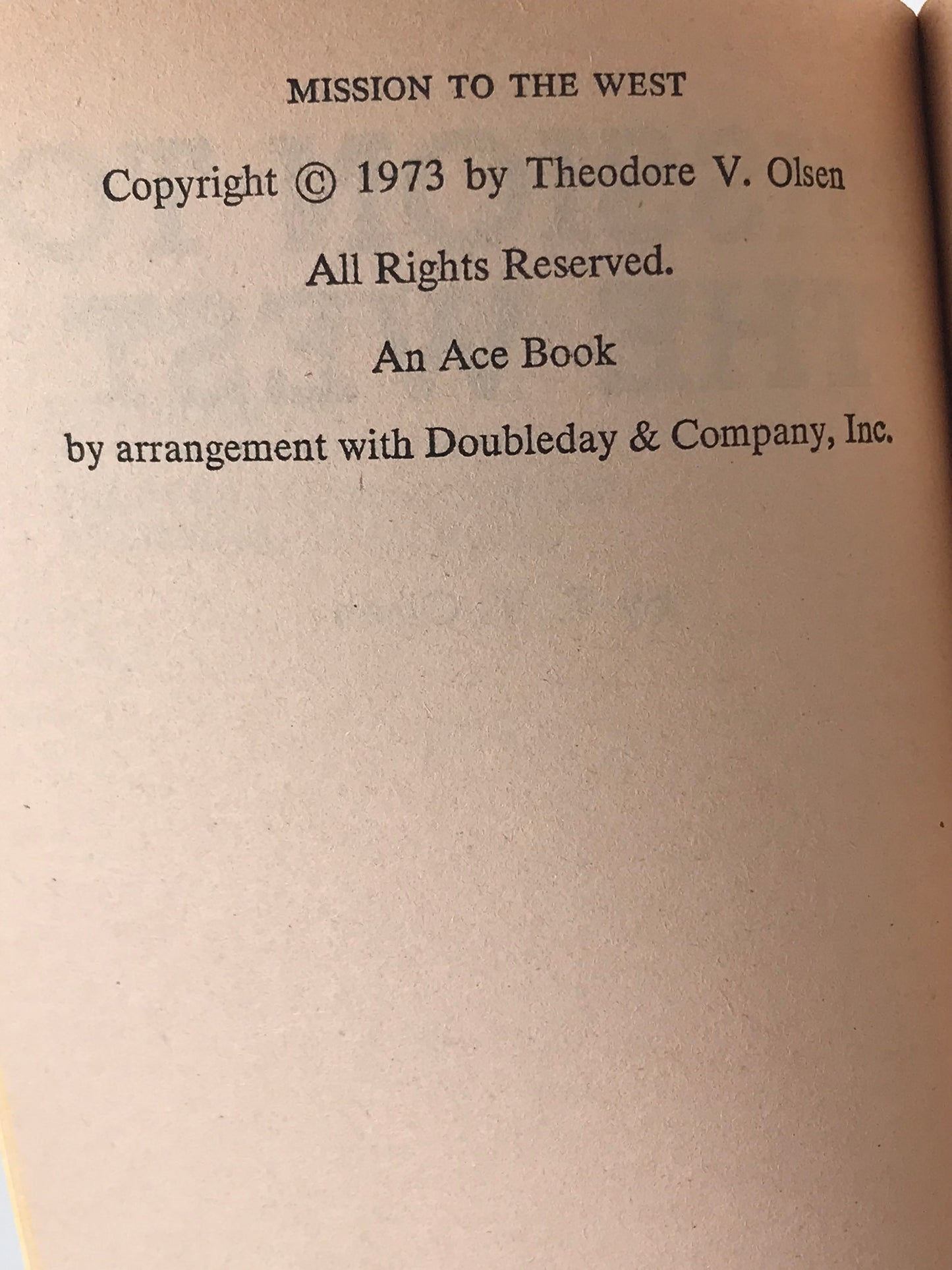 Mission To The West ACE Paperback T.V. Olsen CW01