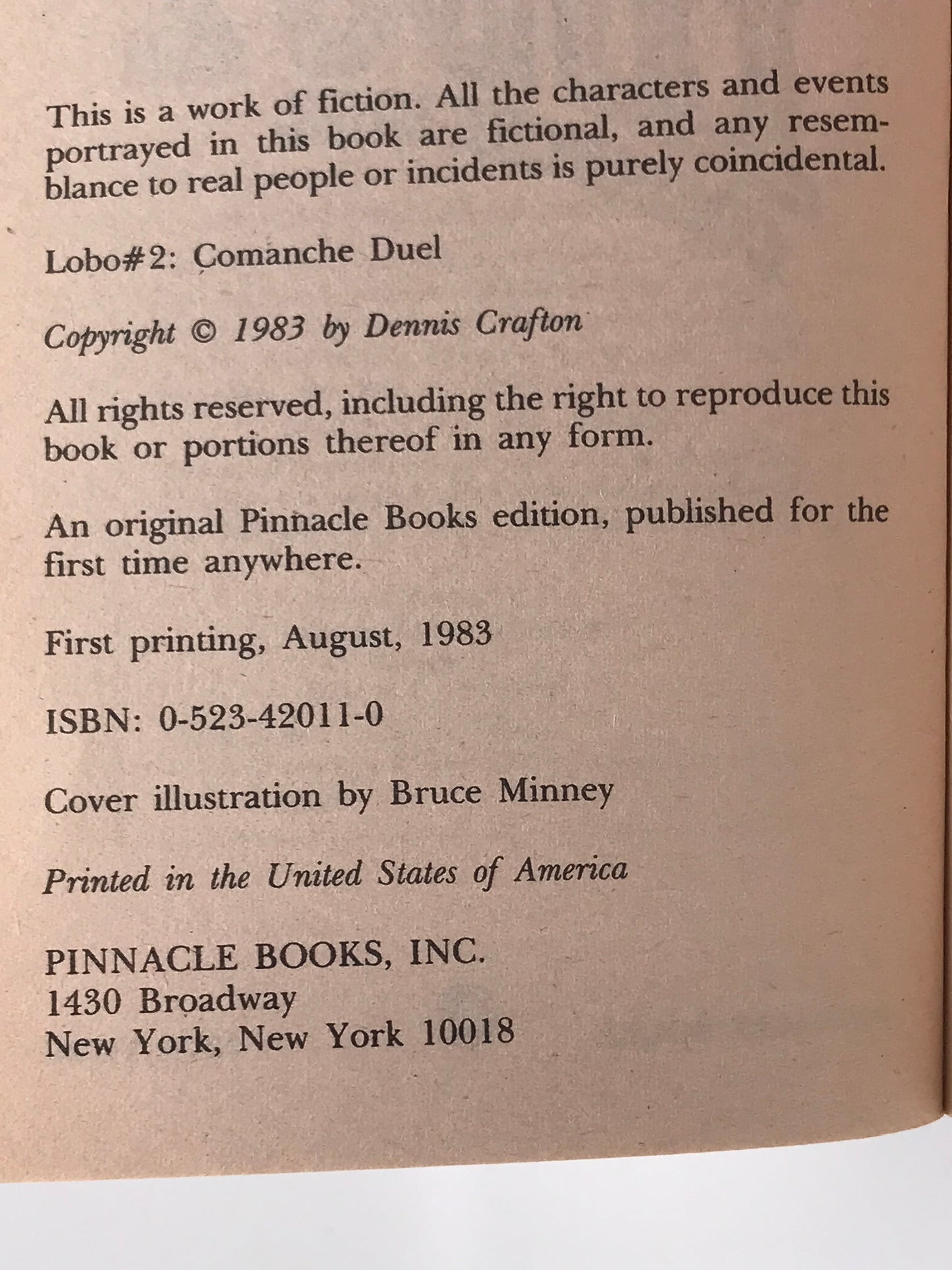 Lobo #2 Comanche Duel PINNACLE Paperback Dennis Crafton CW01