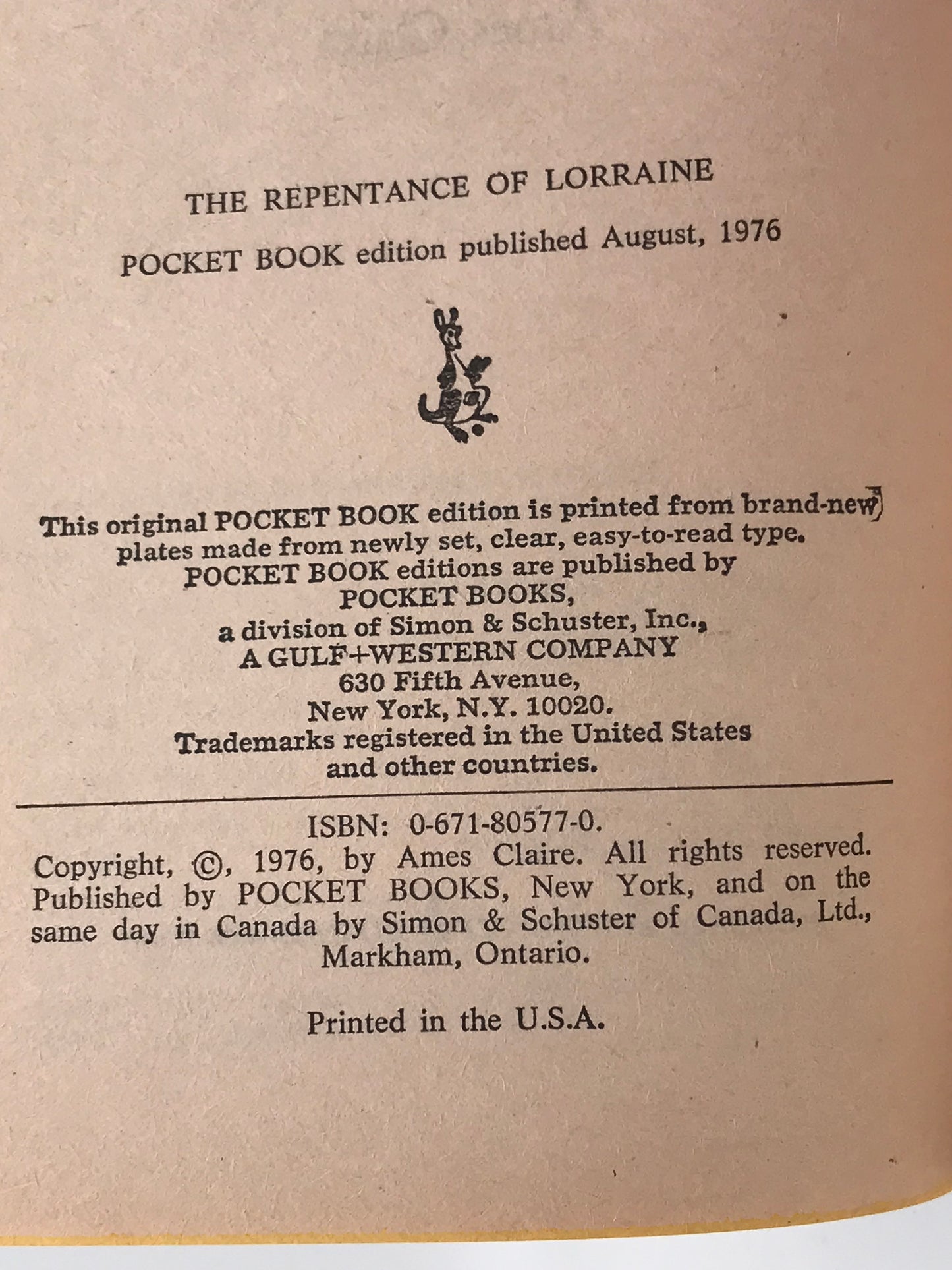 Repentance Of Lorraine POCKET Paperback Ames Claire A01