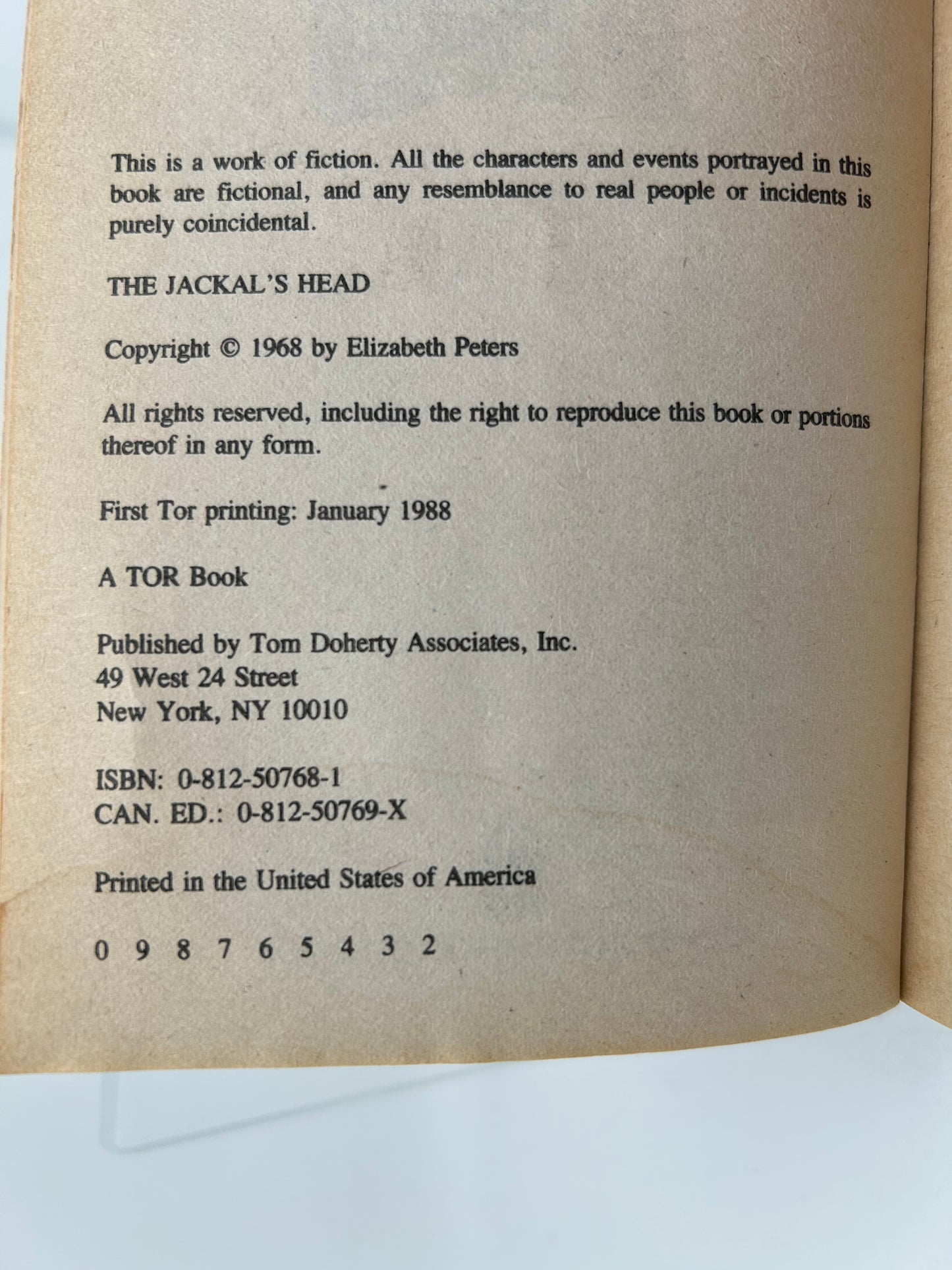 Jackal's Head TOR Paperback Elizabeth Peters EA1