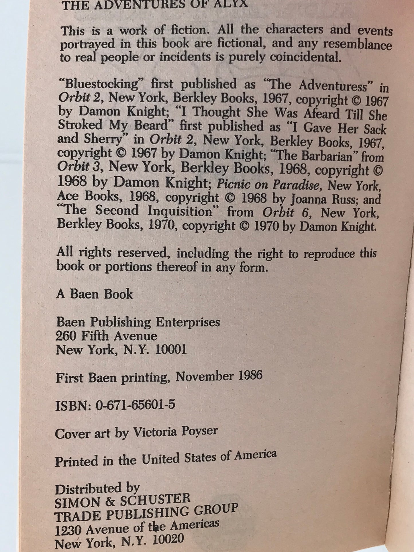 Adventures Of Alyx BAEN Paperback Joanna Russ SF02