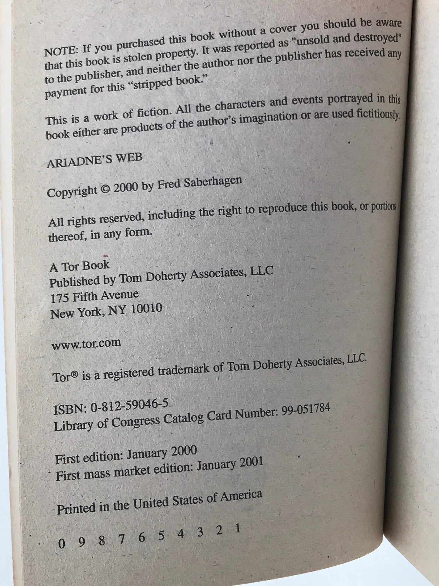 Ariadne's Web TOR Paperback Fred Saberhagen SF02