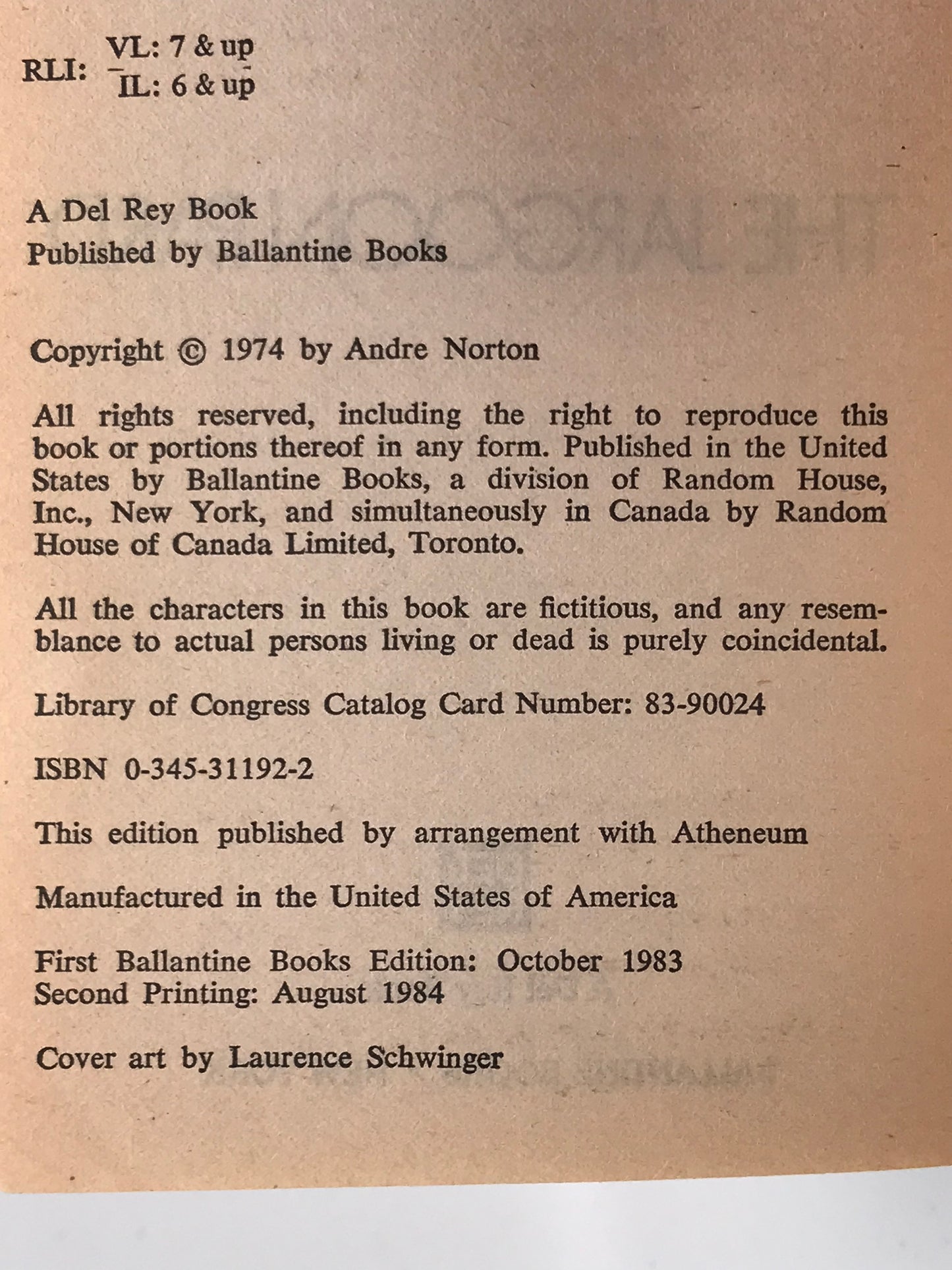 Jargoon Pard BALLANTINE Paperback Andre Norton SF02