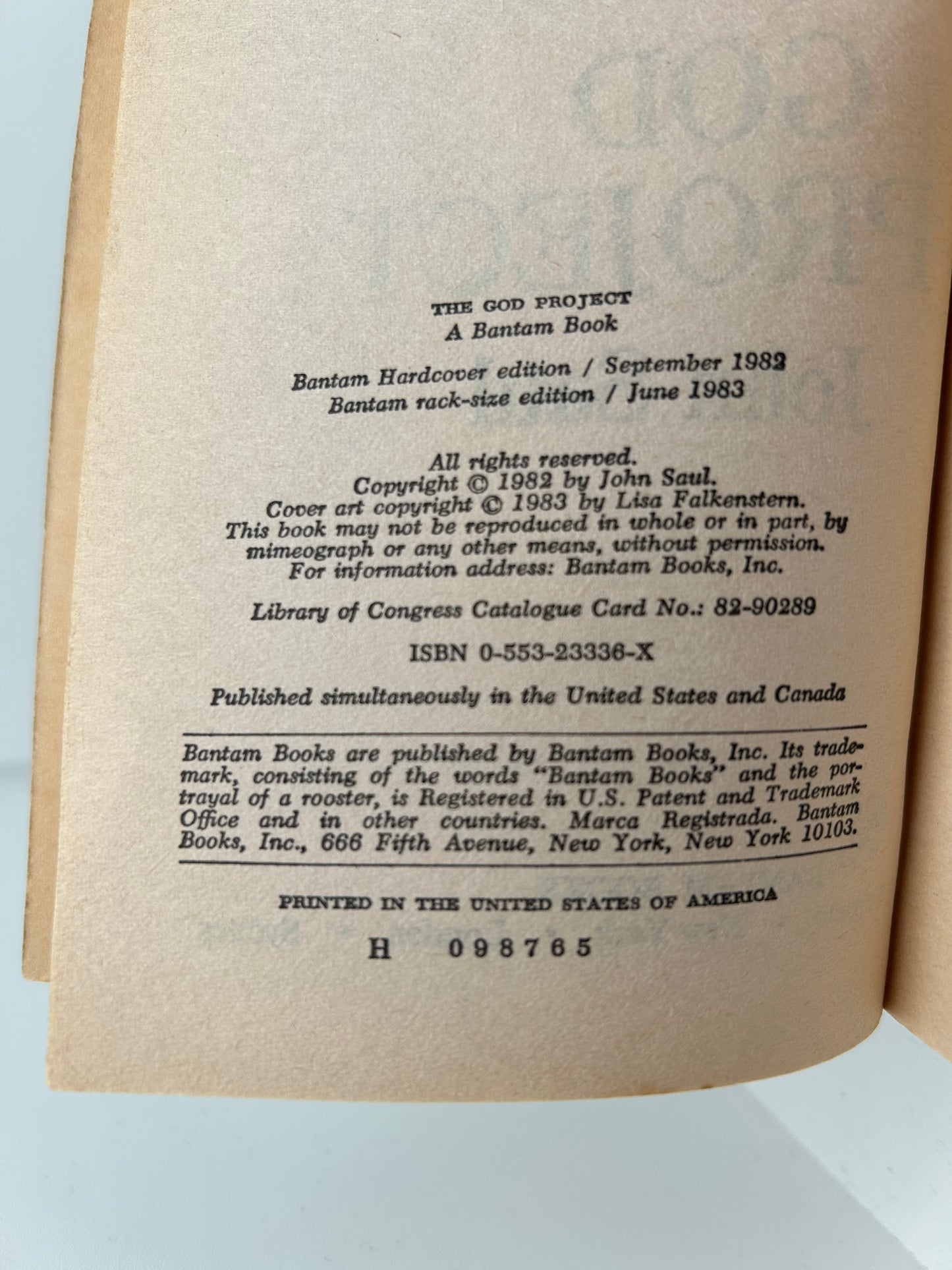 God Project BANTAM Paperback John Saul EA1