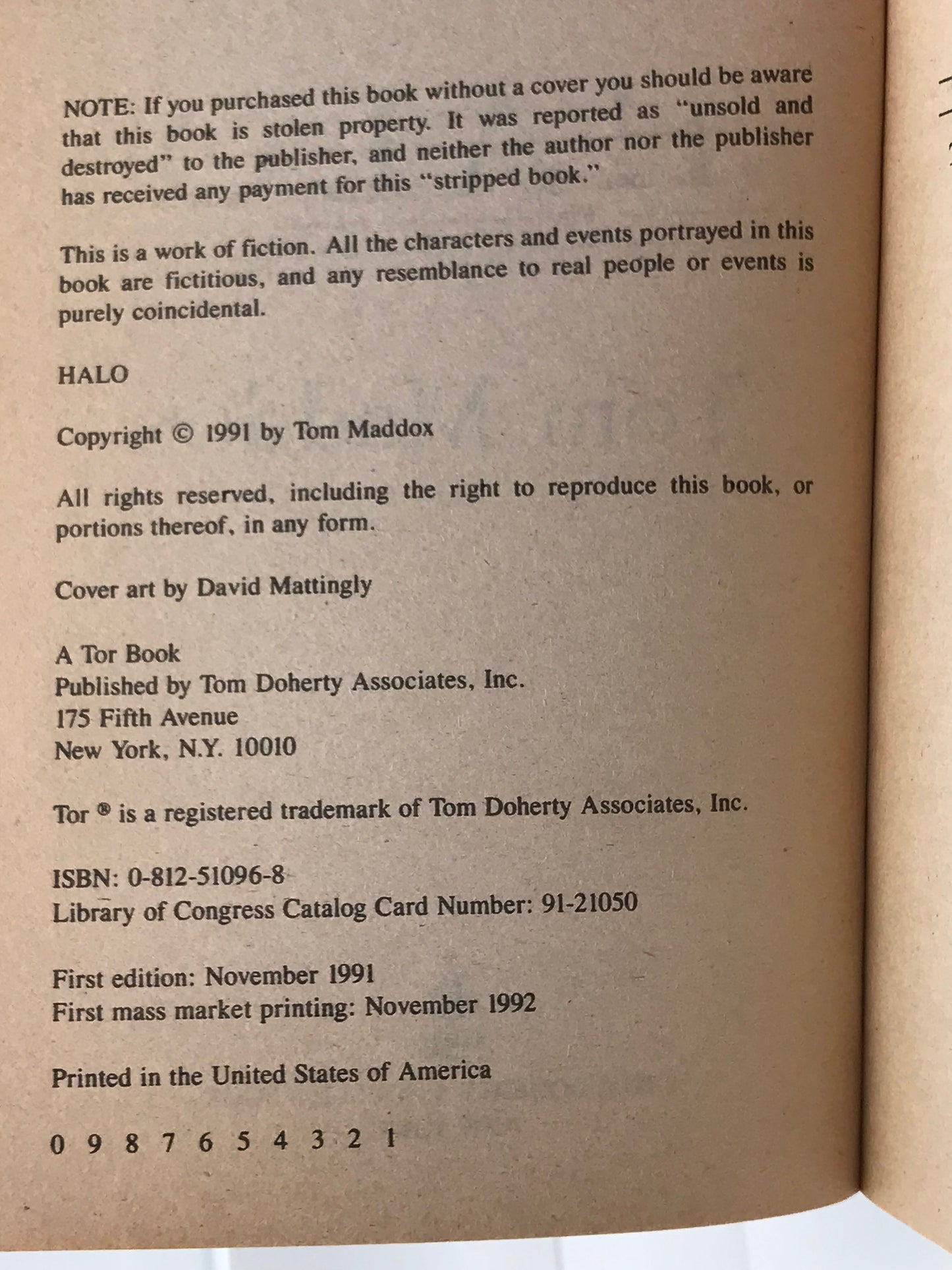 Halo TOR Paperback Tom Maddox SF02