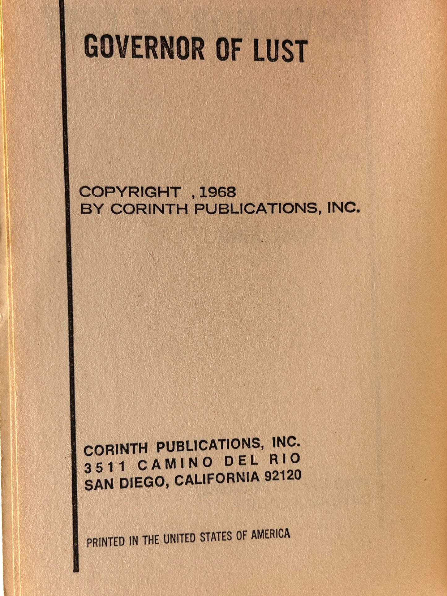 Governor Of Lust GREENLEAF/CORINTH Paperback J.X. Williams EA1