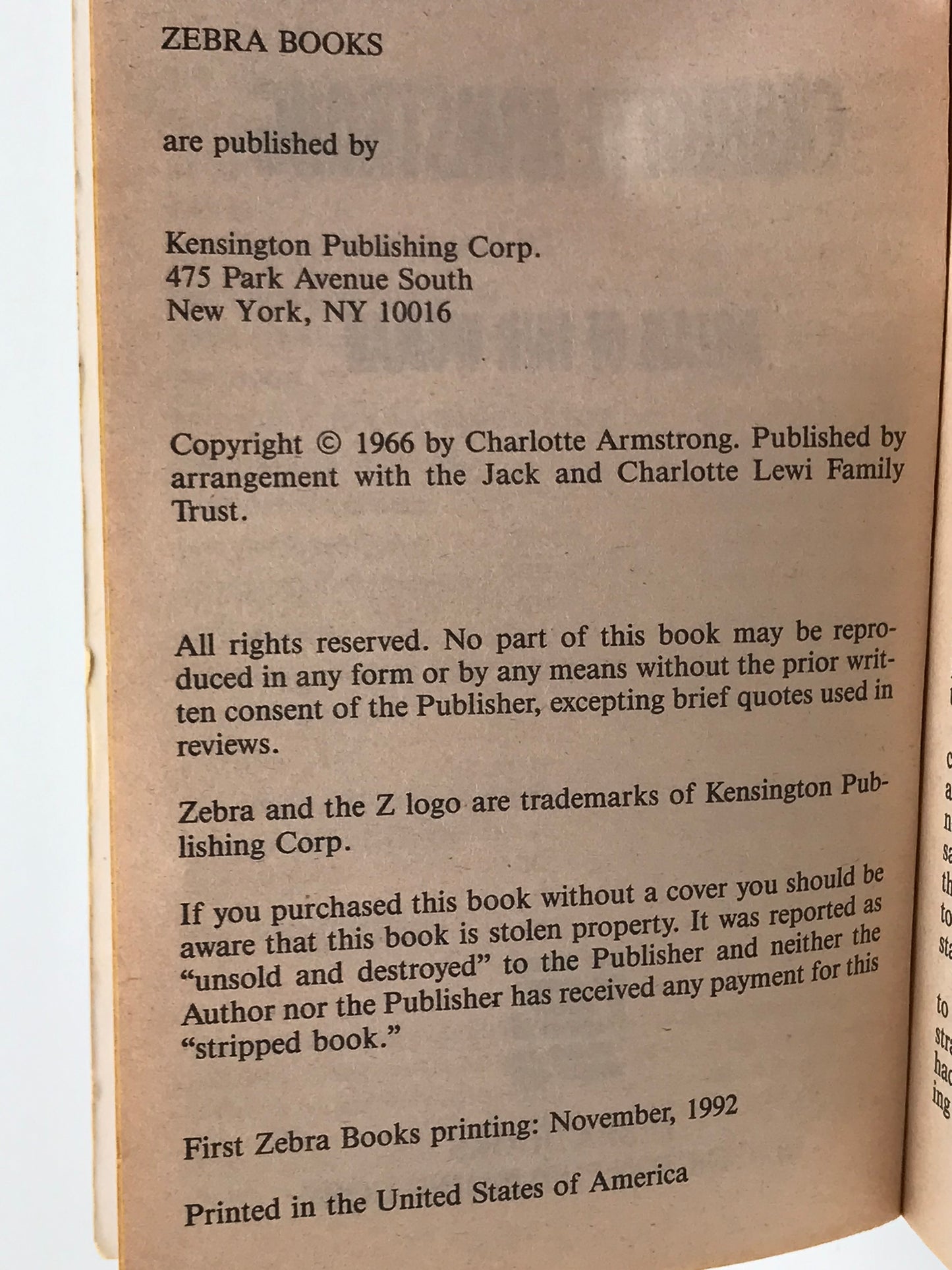 Dream Of Fair Woman ZEBRA Paperback Charlotte Armstrong ACH01