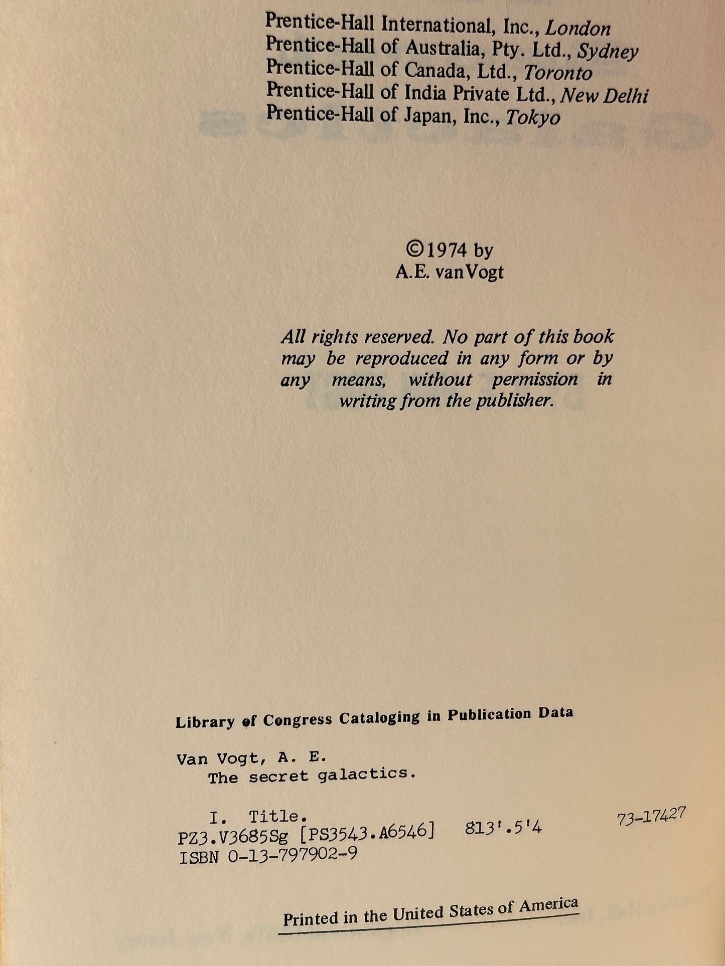 Secret Galactics PRENTICE-HALL Paperback A.E. van Vogt EA1