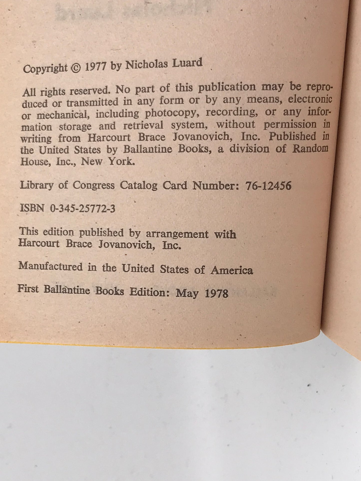 Orion Line BALLANTINE Paperback Nicholas Luard ACH01