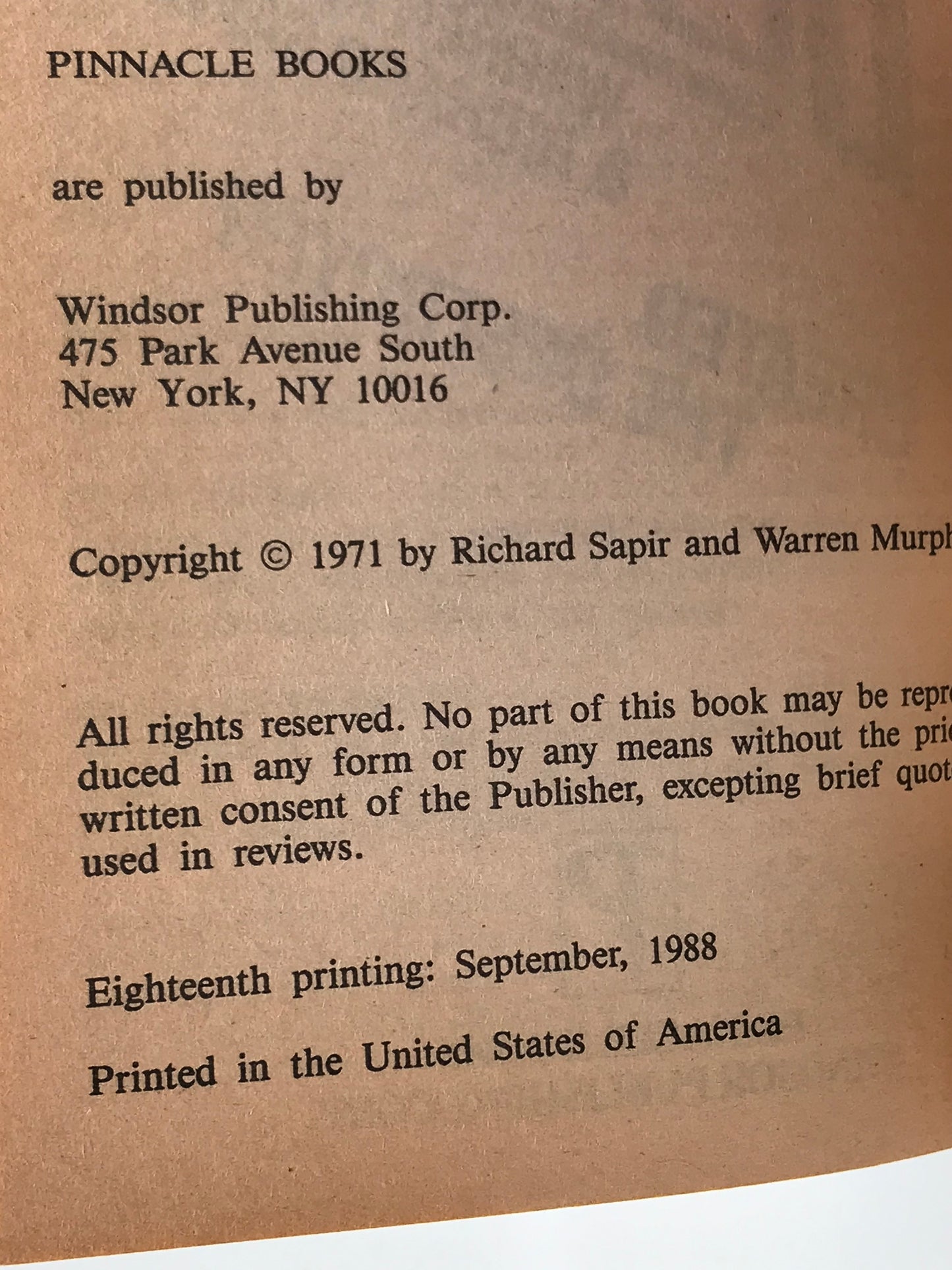 Destroyer #1 PINNACLE Paperback Warren Murphy ACH01