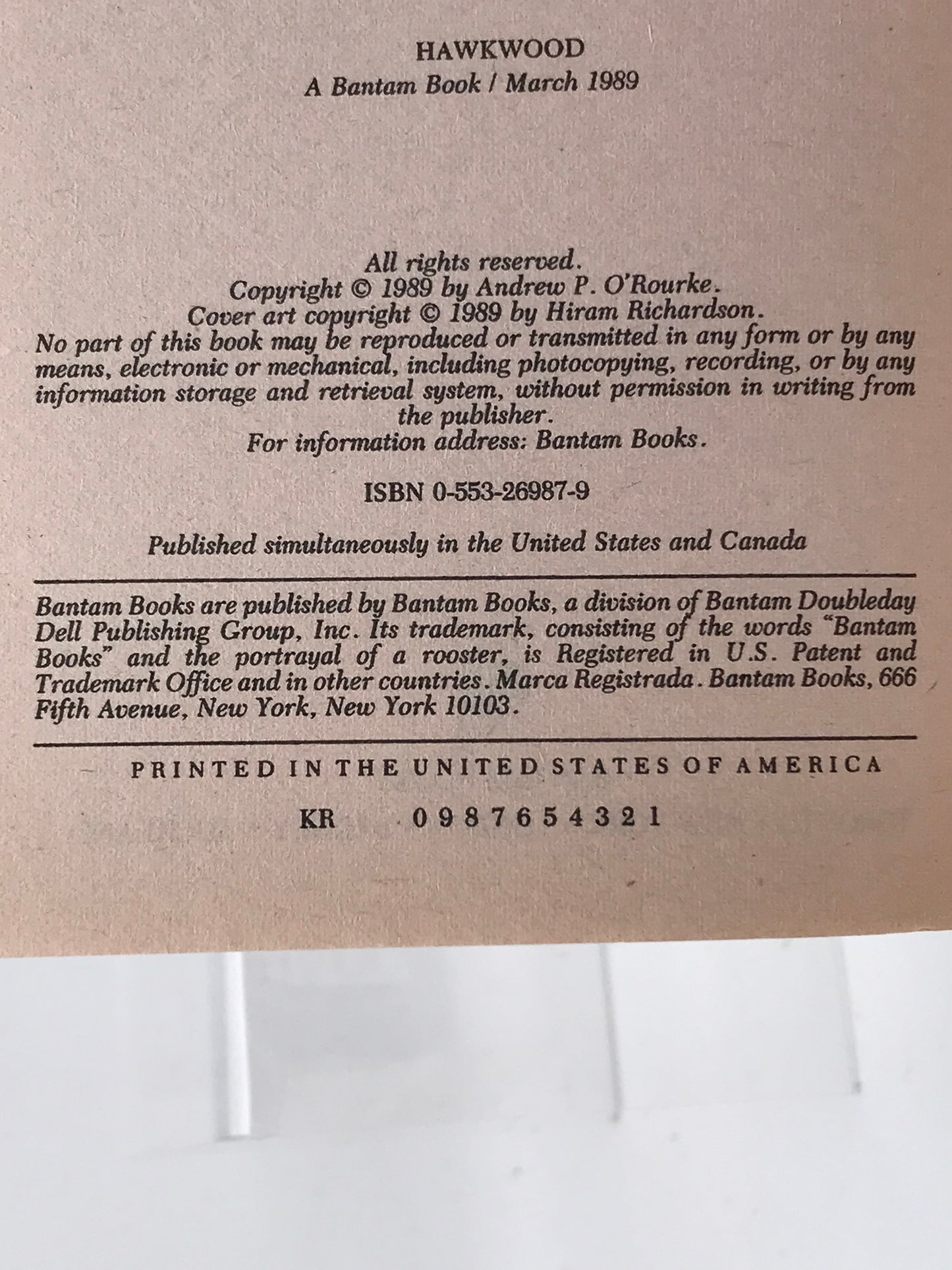 Hawkwood BANTAM Paperback Andrew P. O'Rourke ACH01
