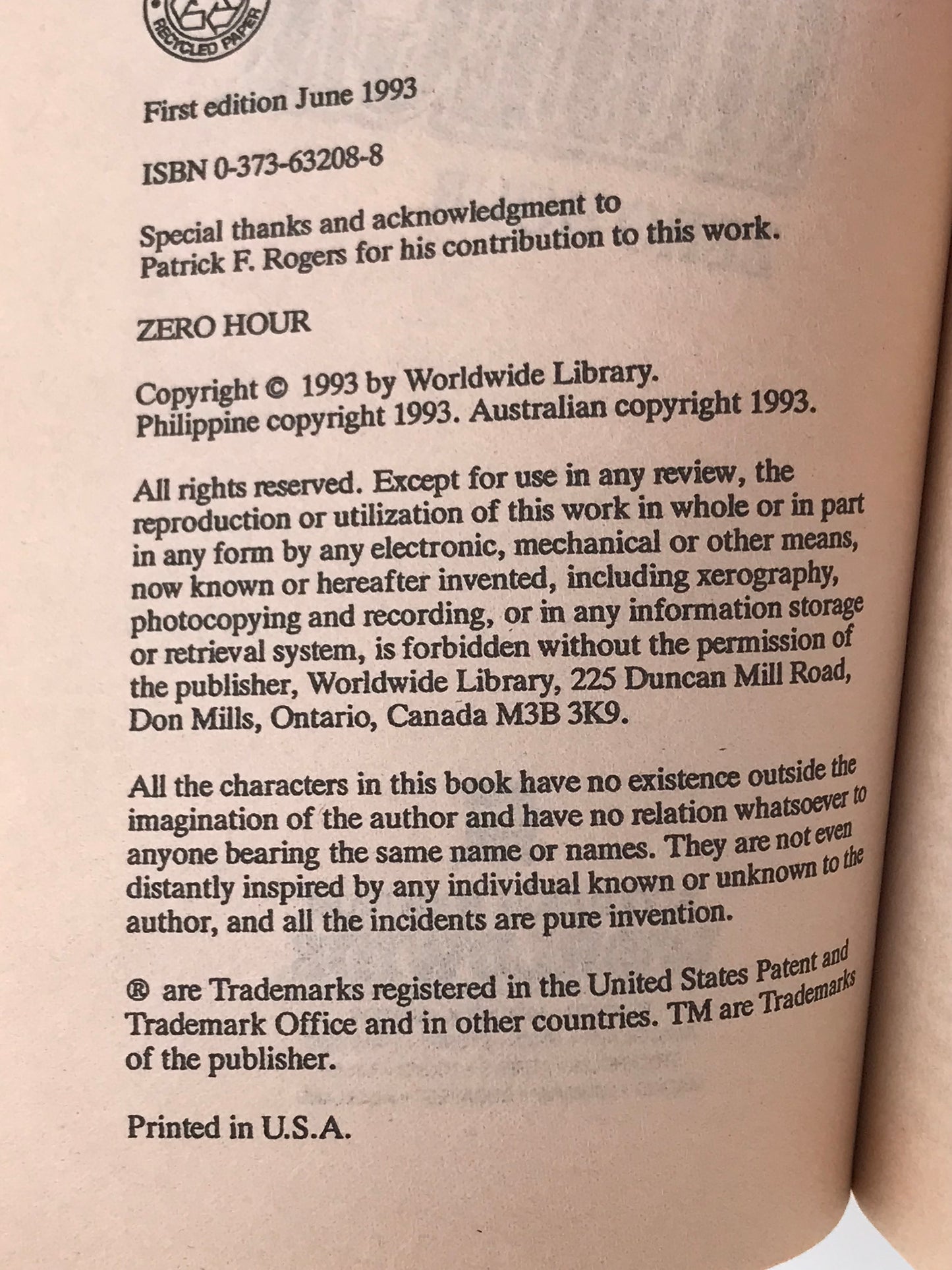 Omega #2 Zero Hour GOLD EAGLE Paperback Patrick F. Rogers ACH01