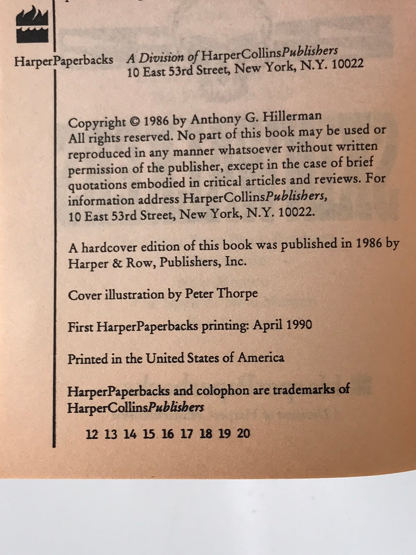Skinwalkers HARPER/COLLINS Paperback Tony Hillerman ACH01