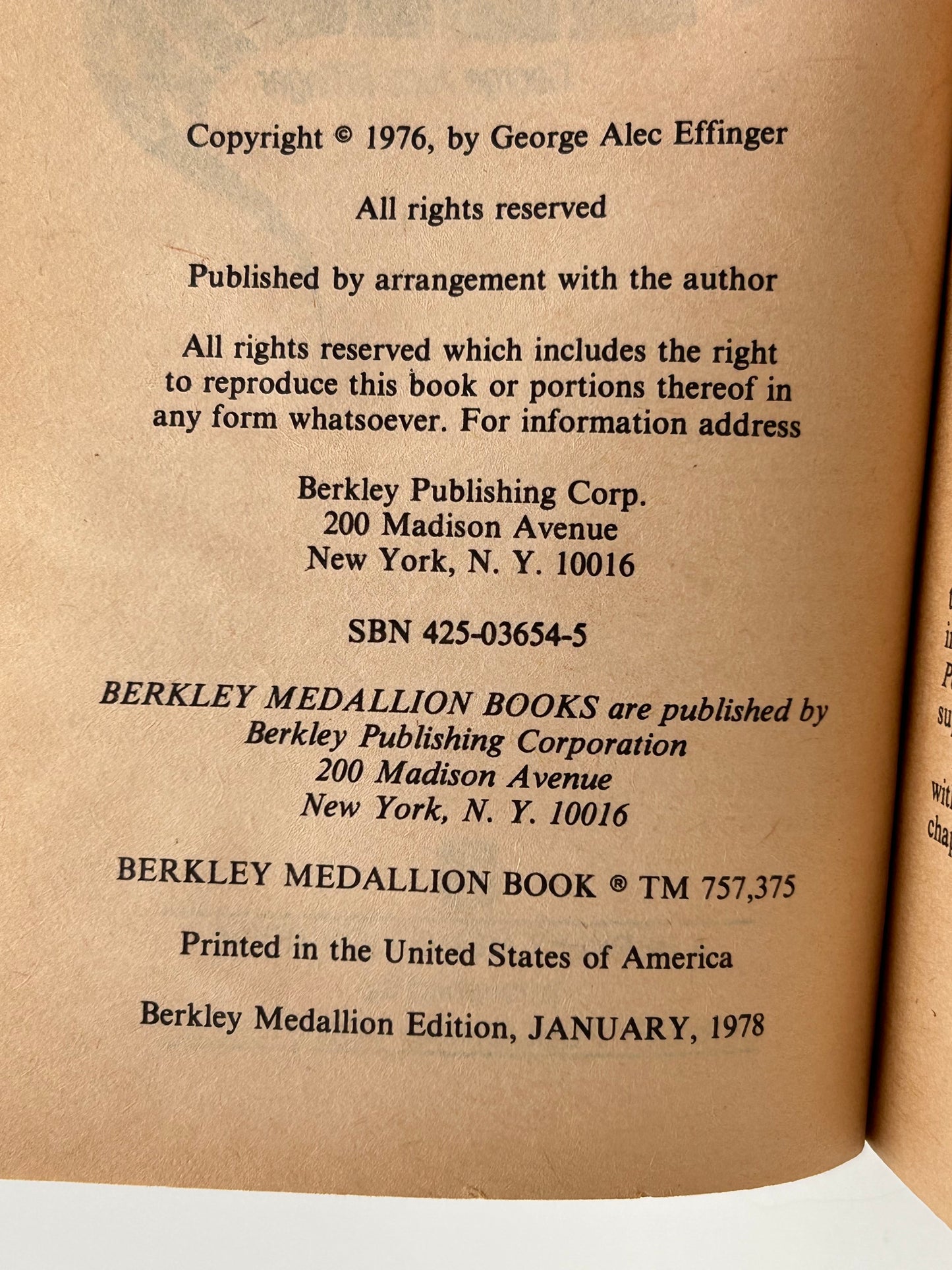 Felicia BERKLEY Paperback George Alec Effinger EA1
