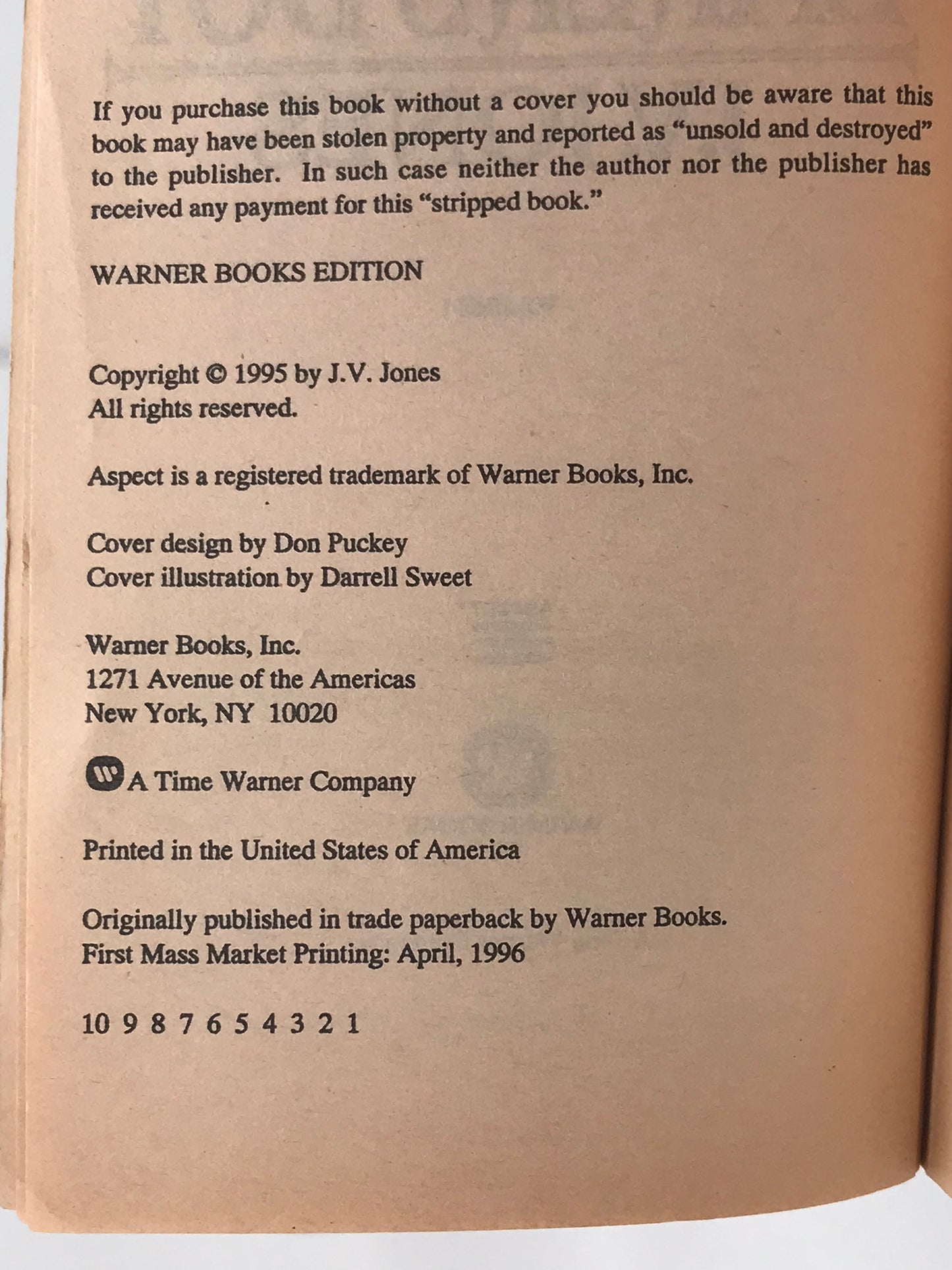 Baker's Boy WARNER Paperback J.V. Jones SF03