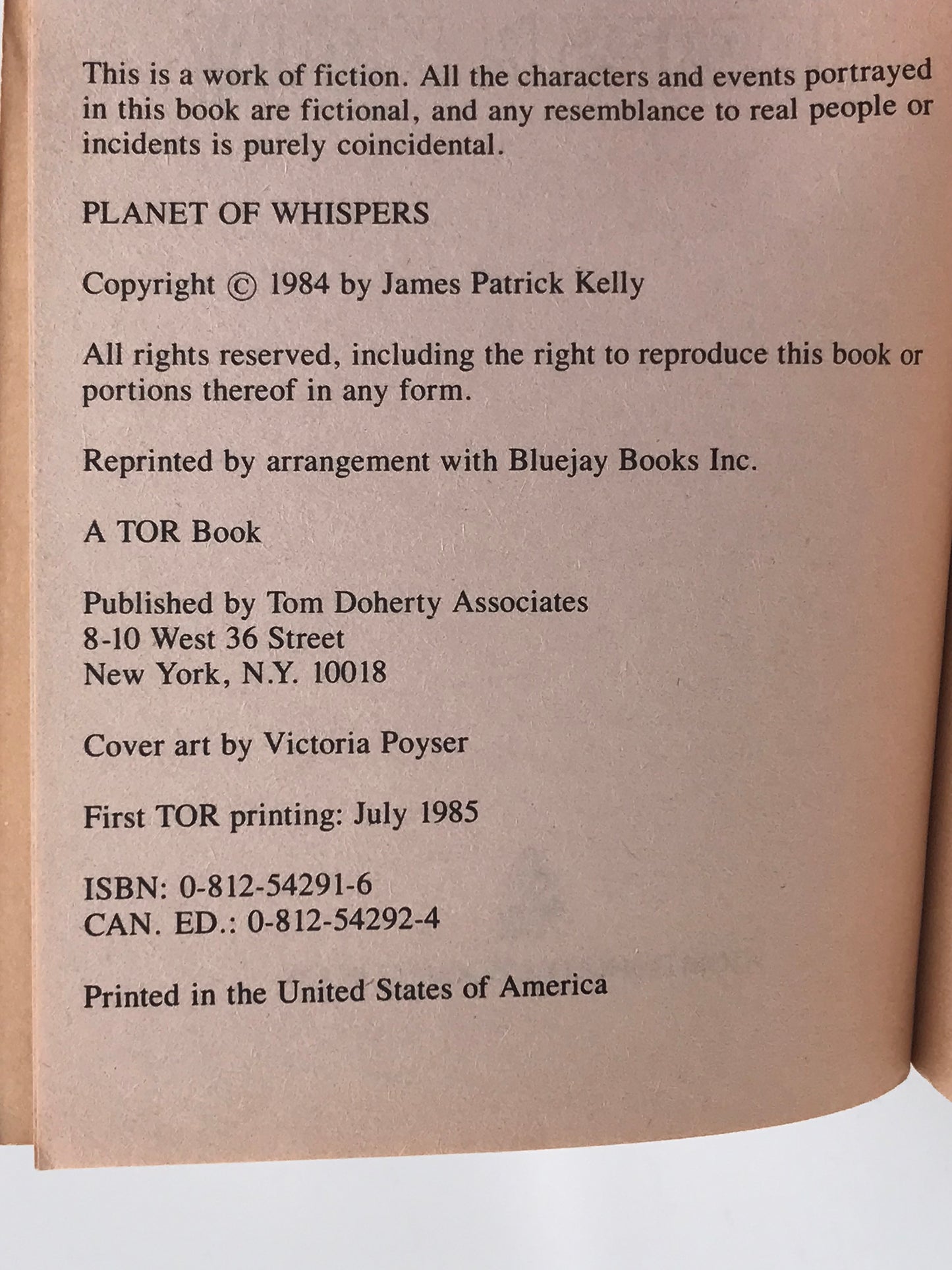 Planet Of Whispers TOR Paperback James P. Kelly SF03