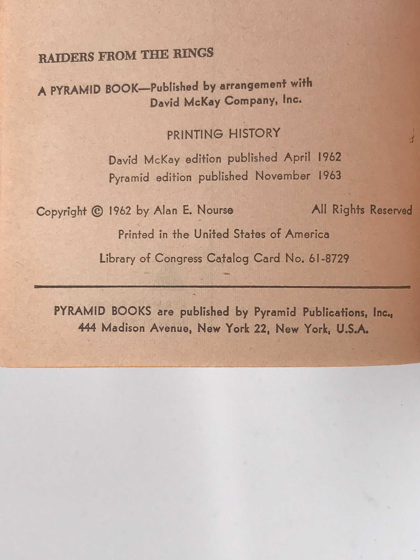 Raiders From The Rings PYRAMID Paperback Alan E. Nourse SF03