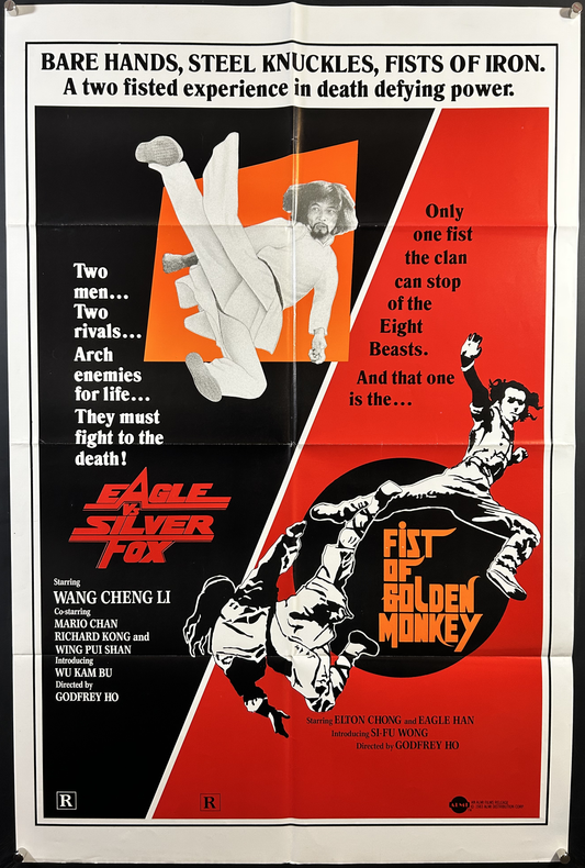 Eagle vs Silver Fox/Fist Of The Golden Monkey Original DBL Bill One Sheet Poster 1980's