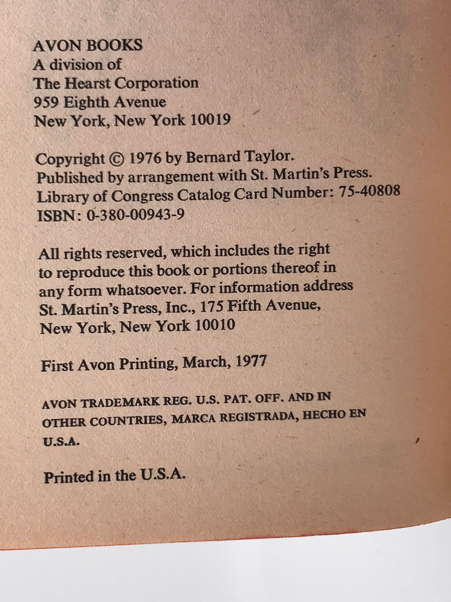 Godsend AVON Paperback Bernard Taylor H02