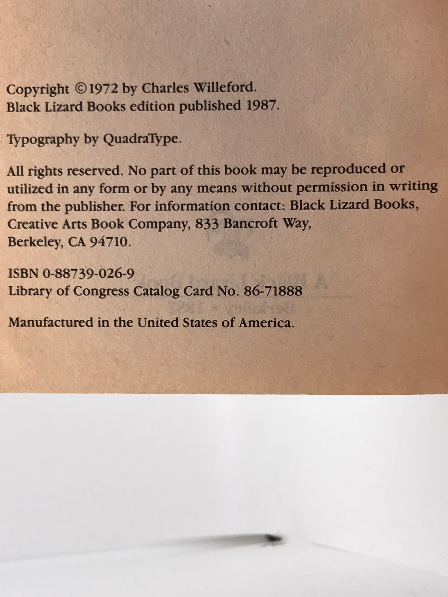 Cockfighter BLACK LIZARD Paperback Charles Willeford H03
