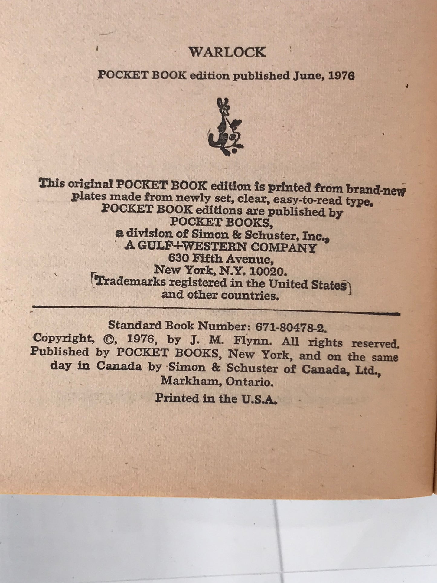 Warlock SIGNET Paperback J.M. Flynn H03