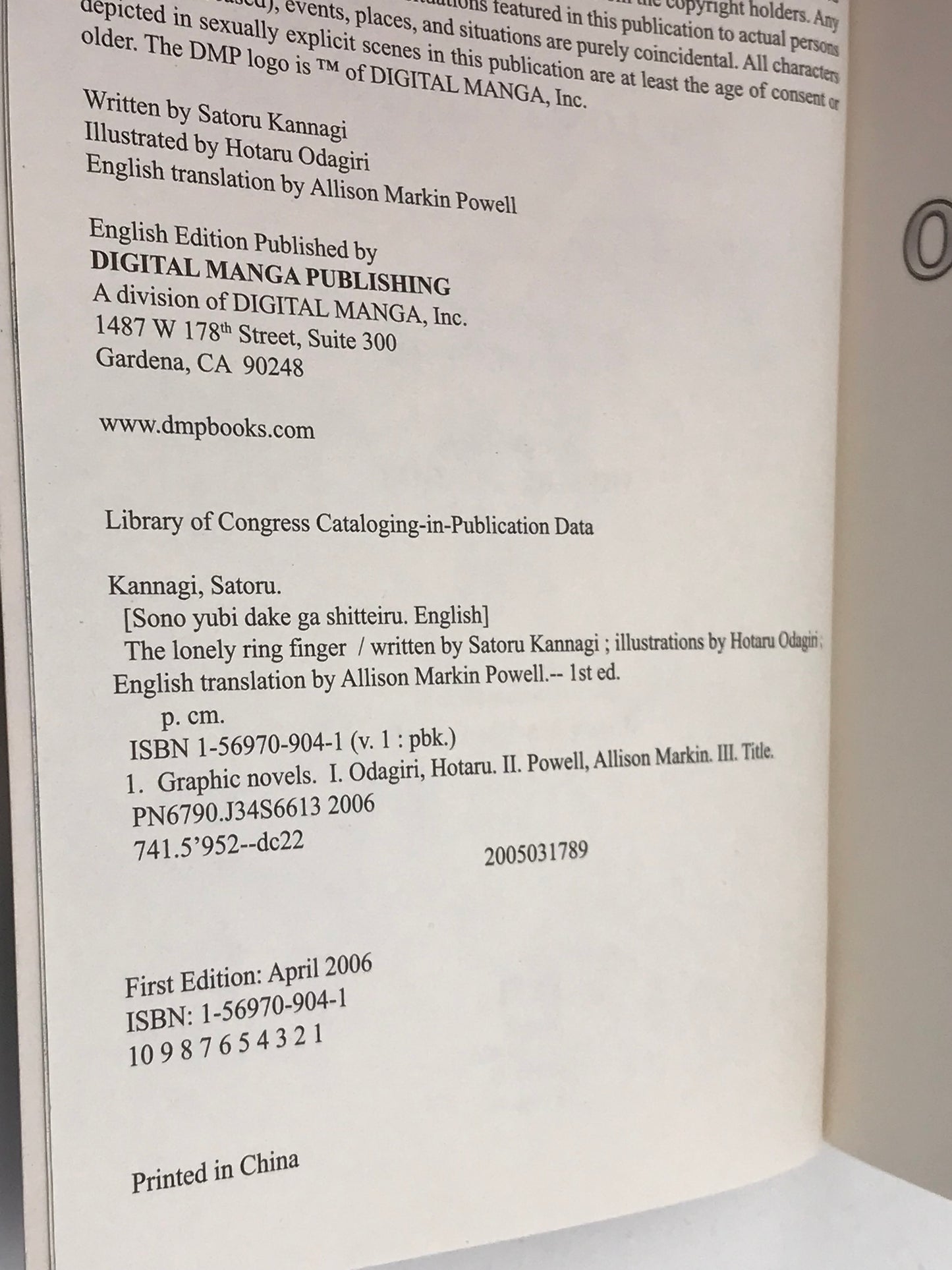 Only The Ring Finger Knows: The Lonely Ring Finger DMP Manga Paperback English Kannagi M01