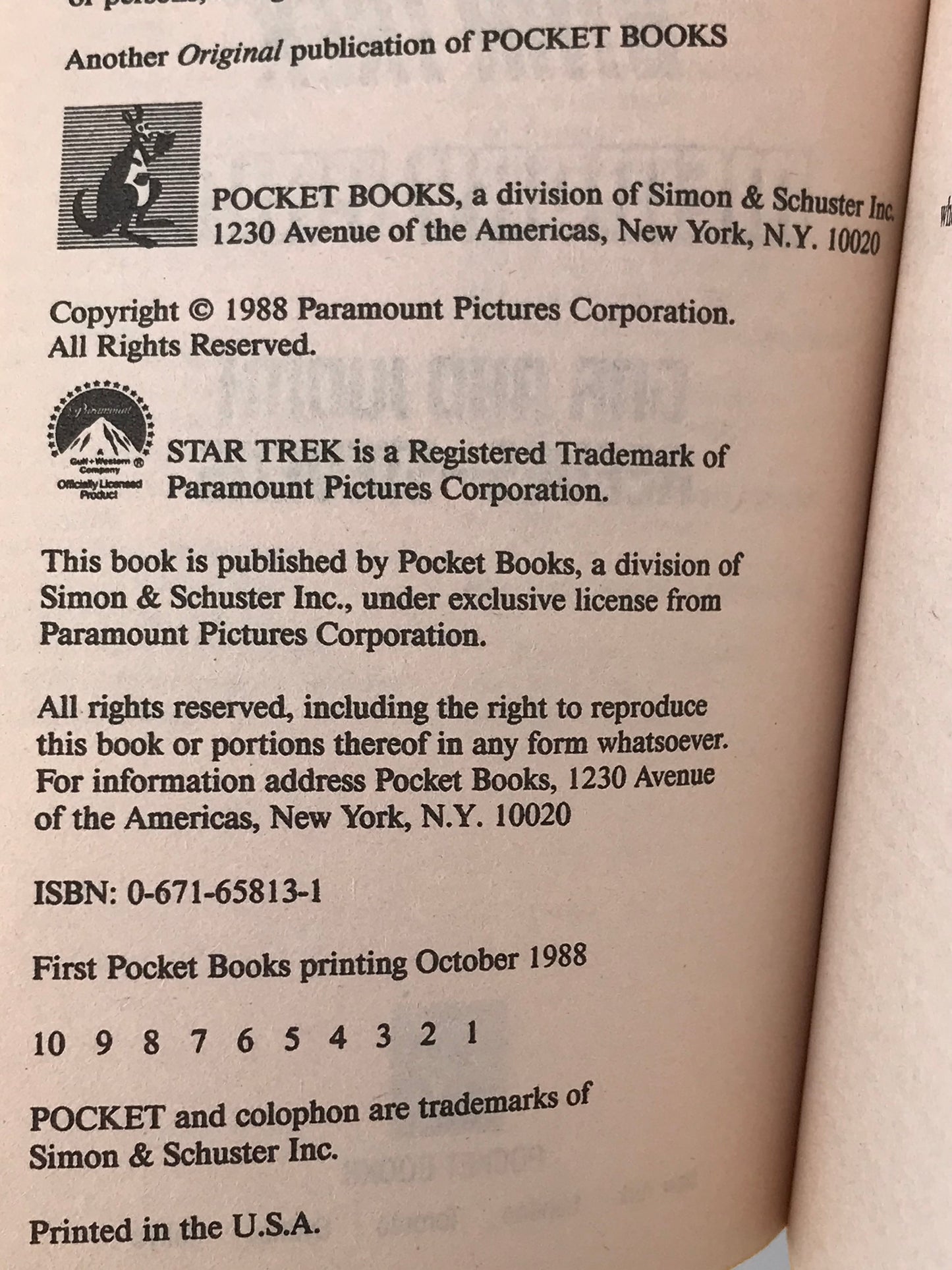 Star Trek Memory Prime POCKET Paperback Gar And Judith Reeves-Stevens ST1