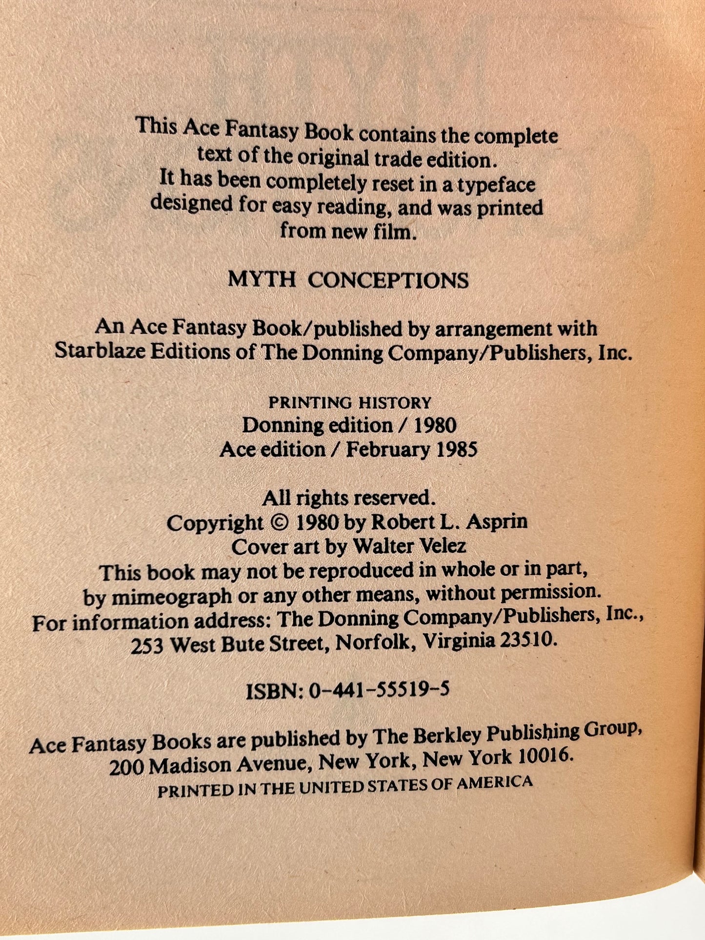 Myth Conceptions ACE Paperback Robert Aspirin SF04