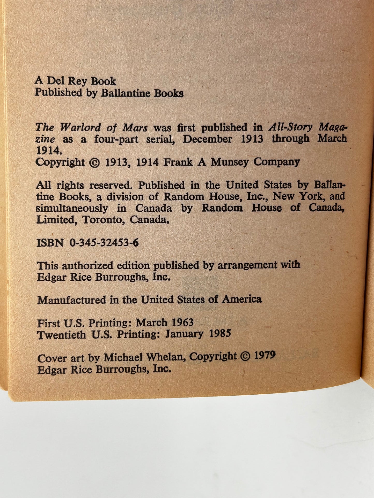 Warlord Of Mars #3 DEL REY Paperback Edgar Rice Burroughs SF06